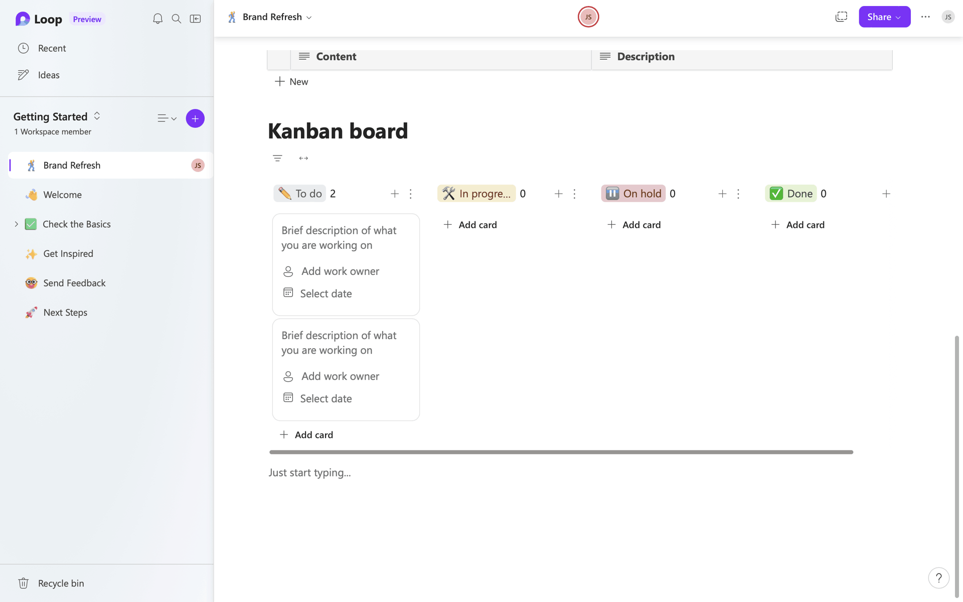 Microsoft Loop Web Collaboration interface screenshot 16