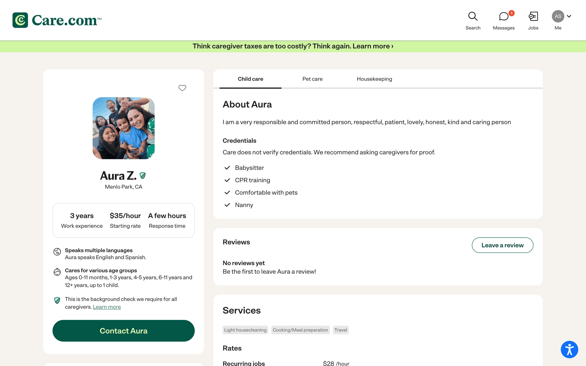 Care.com Web Lifestyle interface screenshot 2