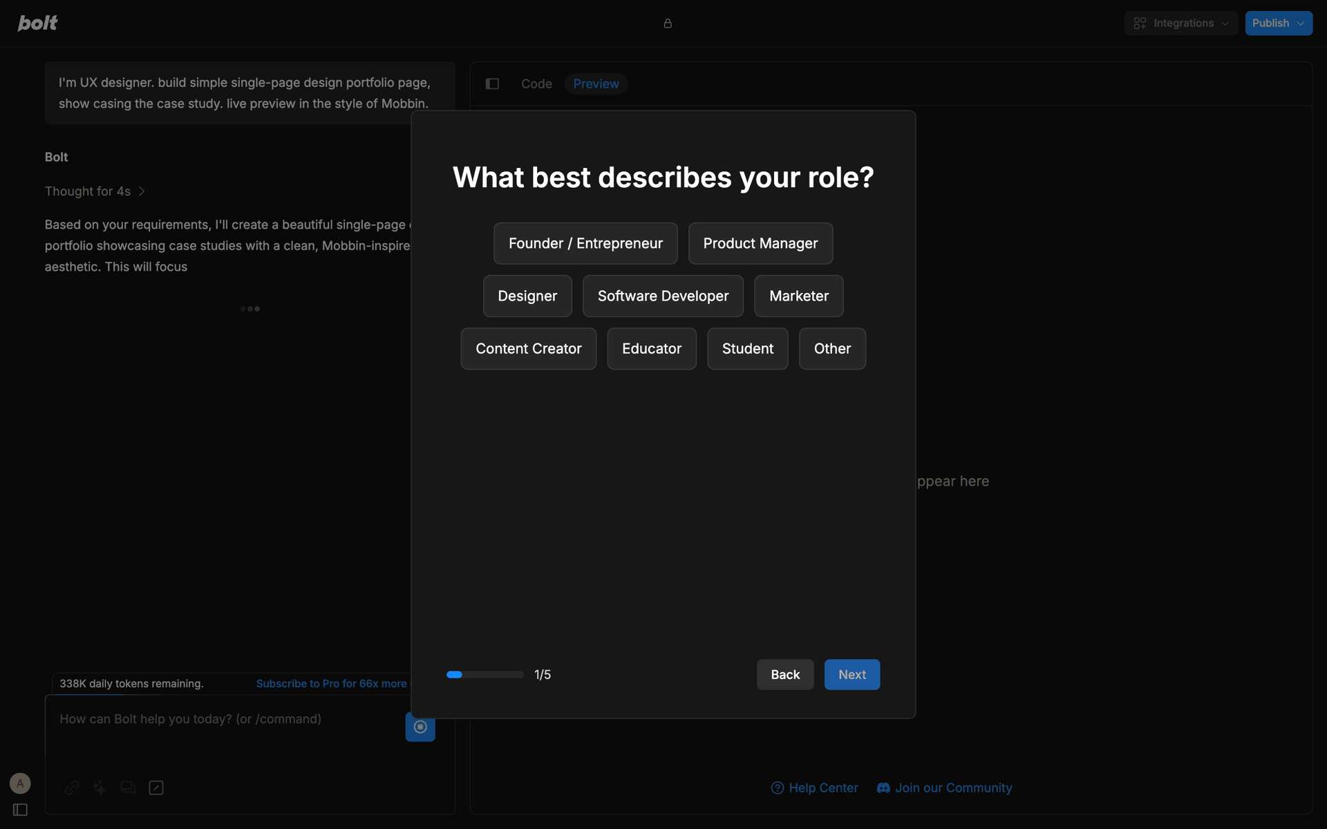 Bolt.new Web Developer Tools interface screenshot 13