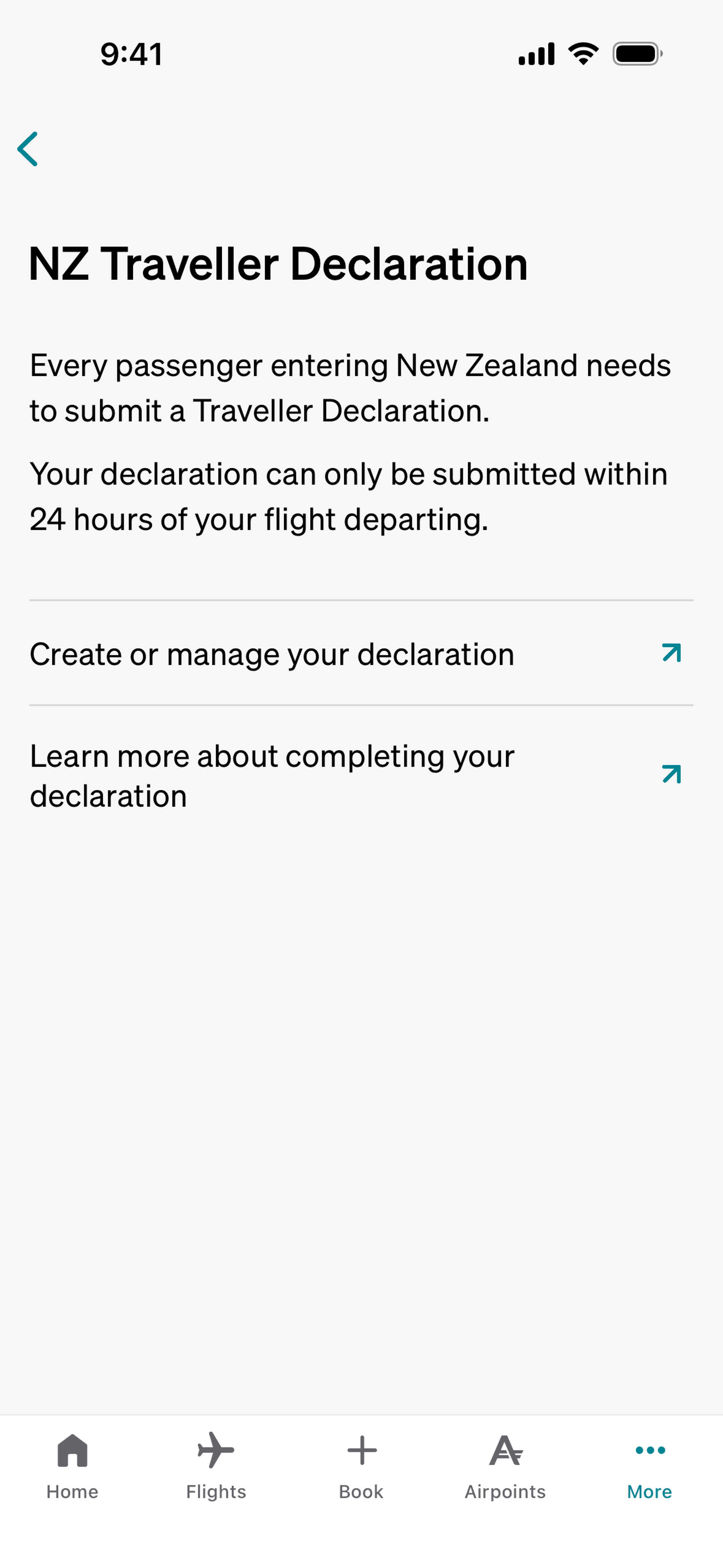 Air NZ iOS Travel & Transportation interface screenshot 15