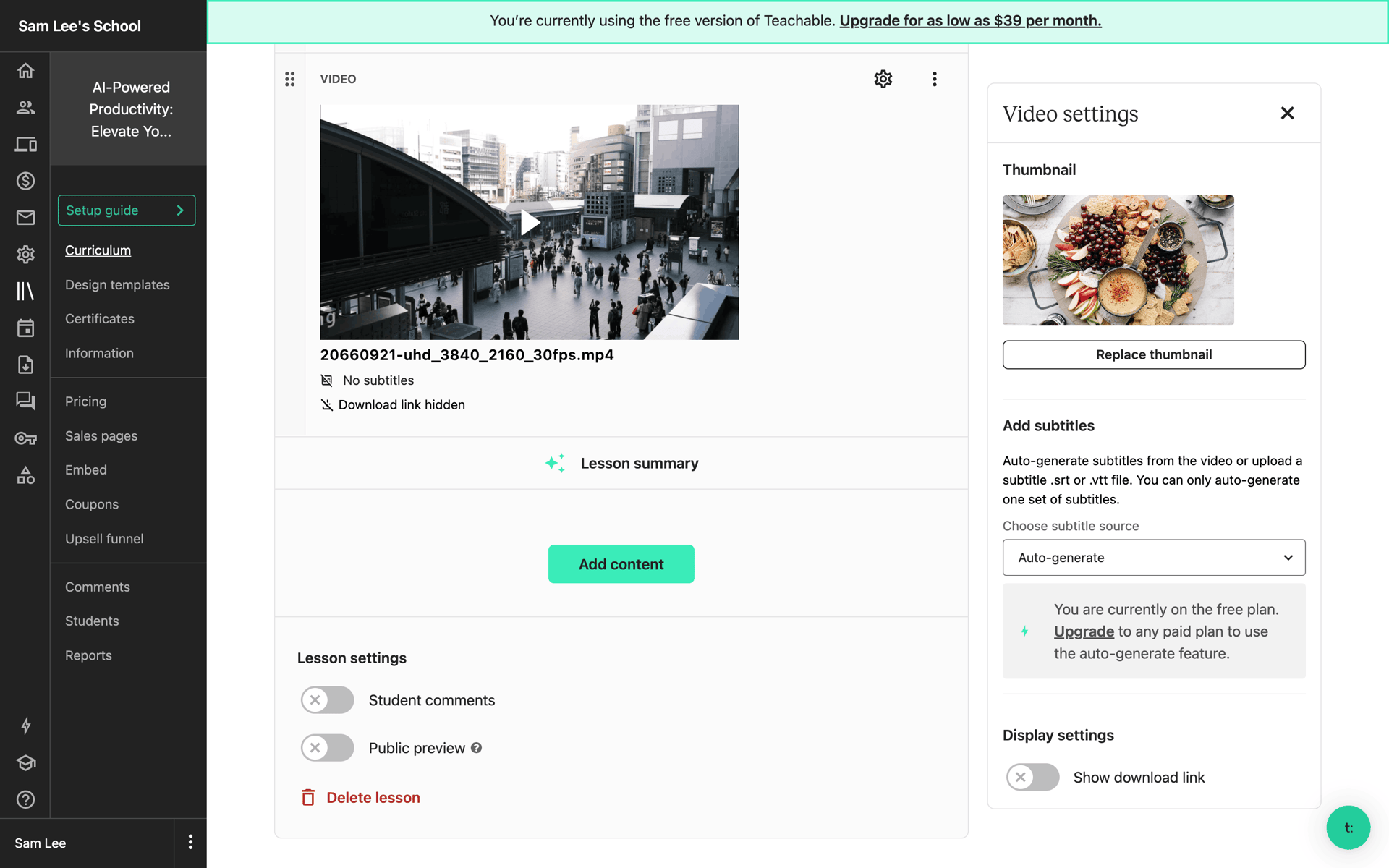 Teachable Web Business interface screenshot 5