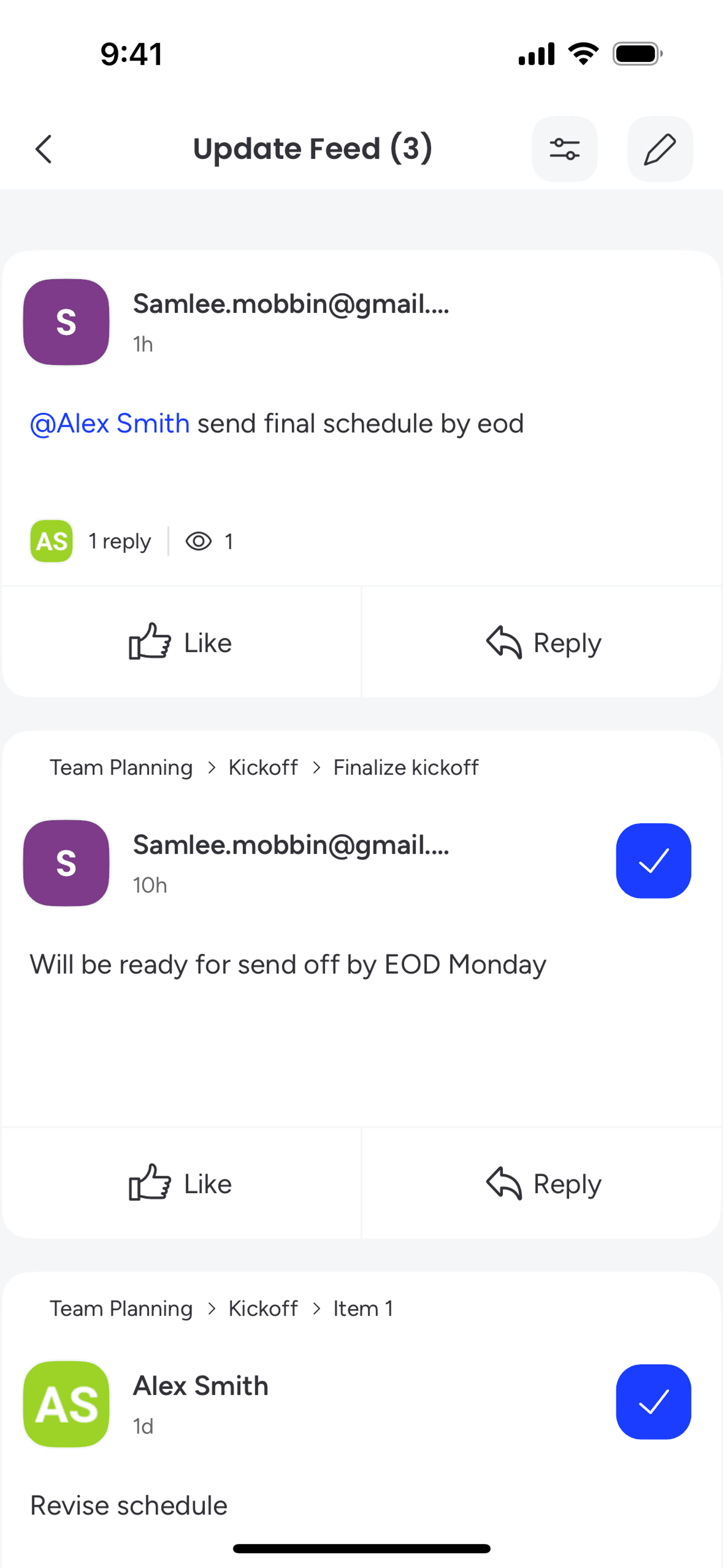 monday.com iOS Collaboration interface screenshot 17