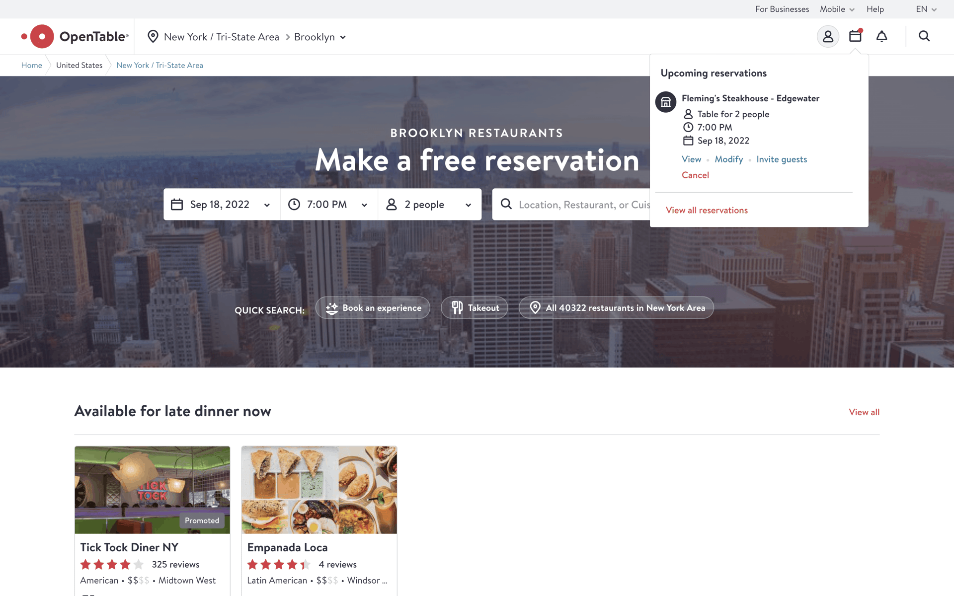 OpenTable Web Food & Drink interface screenshot 16