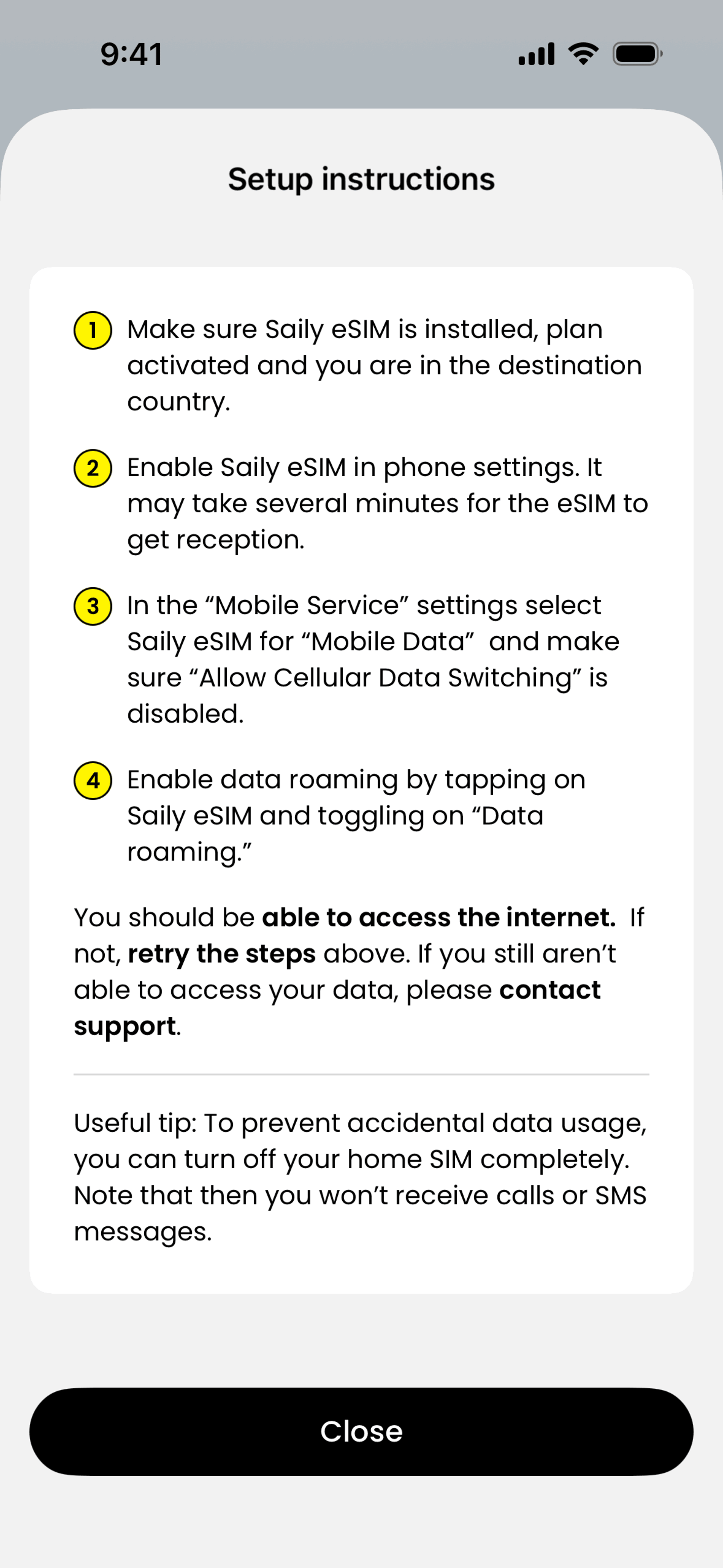 Saily iOS Travel & Transportation interface screenshot 6