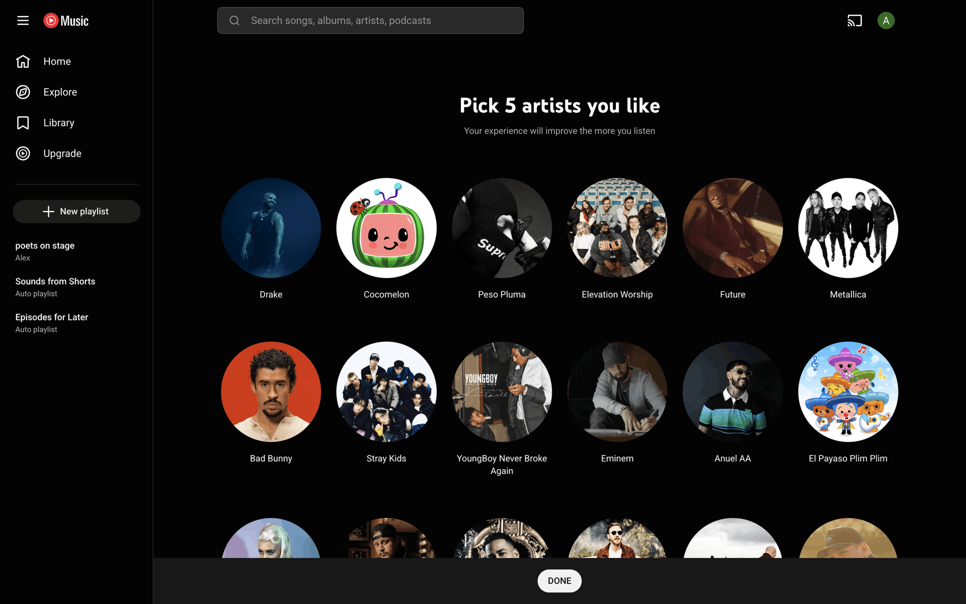 YouTube Music Web Music & Audio interface screenshot 4