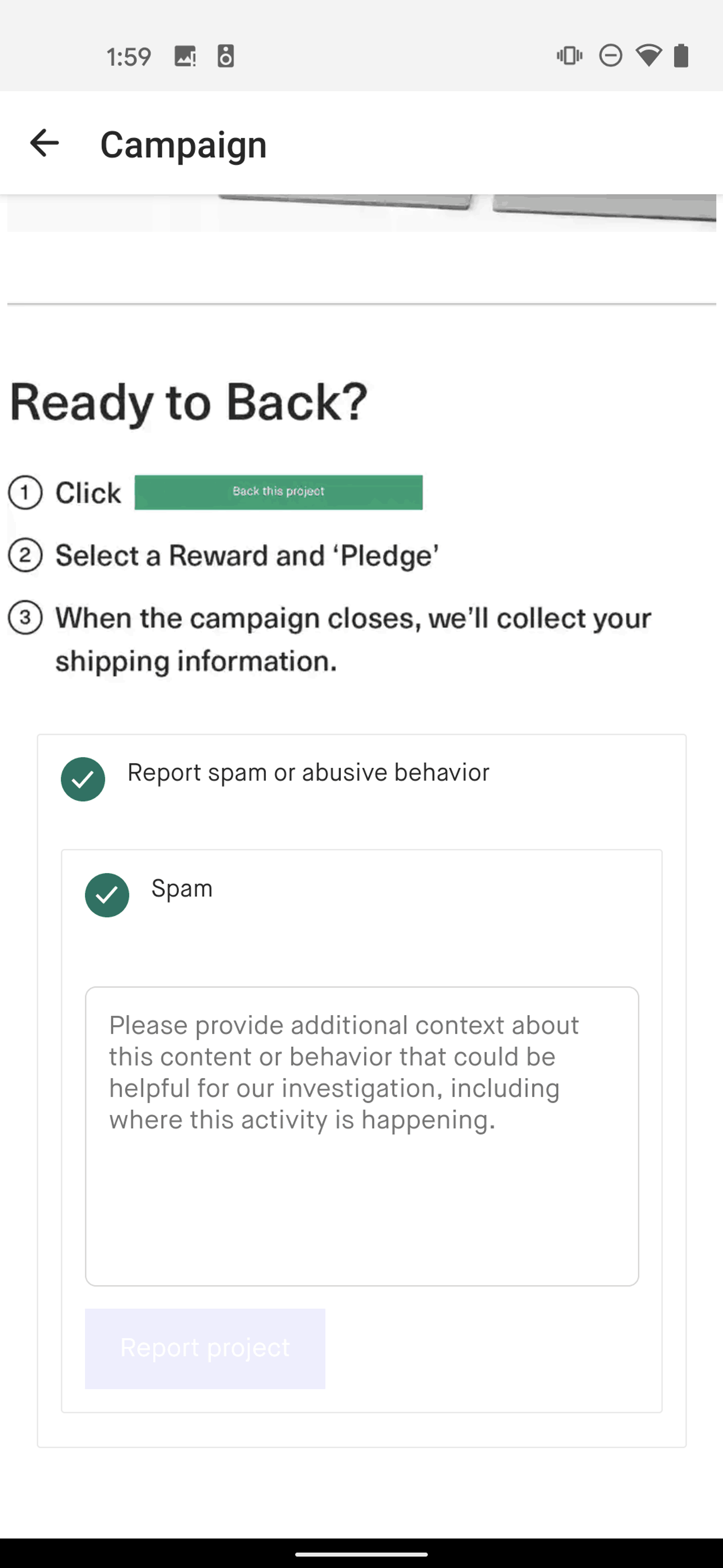 Kickstarter Android Social Networking interface screenshot 17