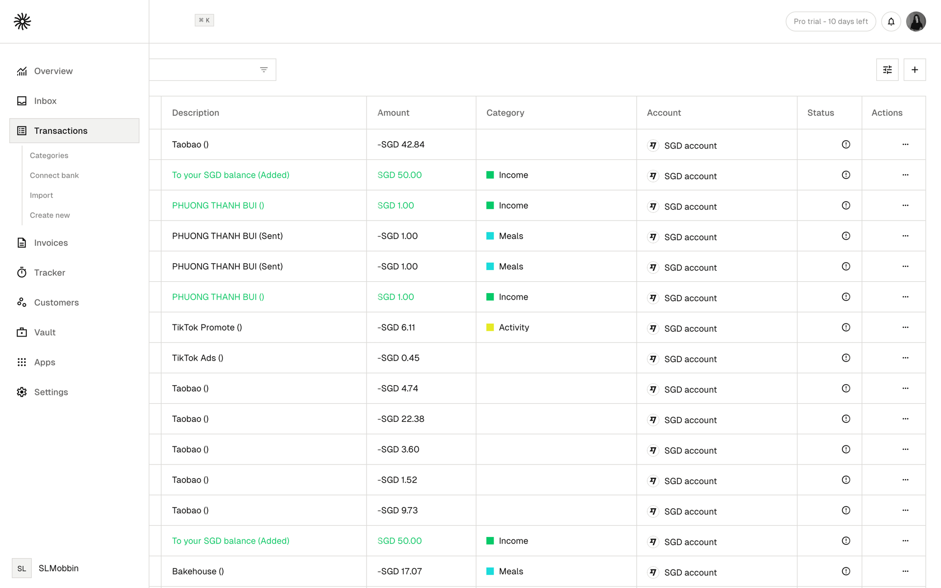 Midday Web Finance interface screenshot 4