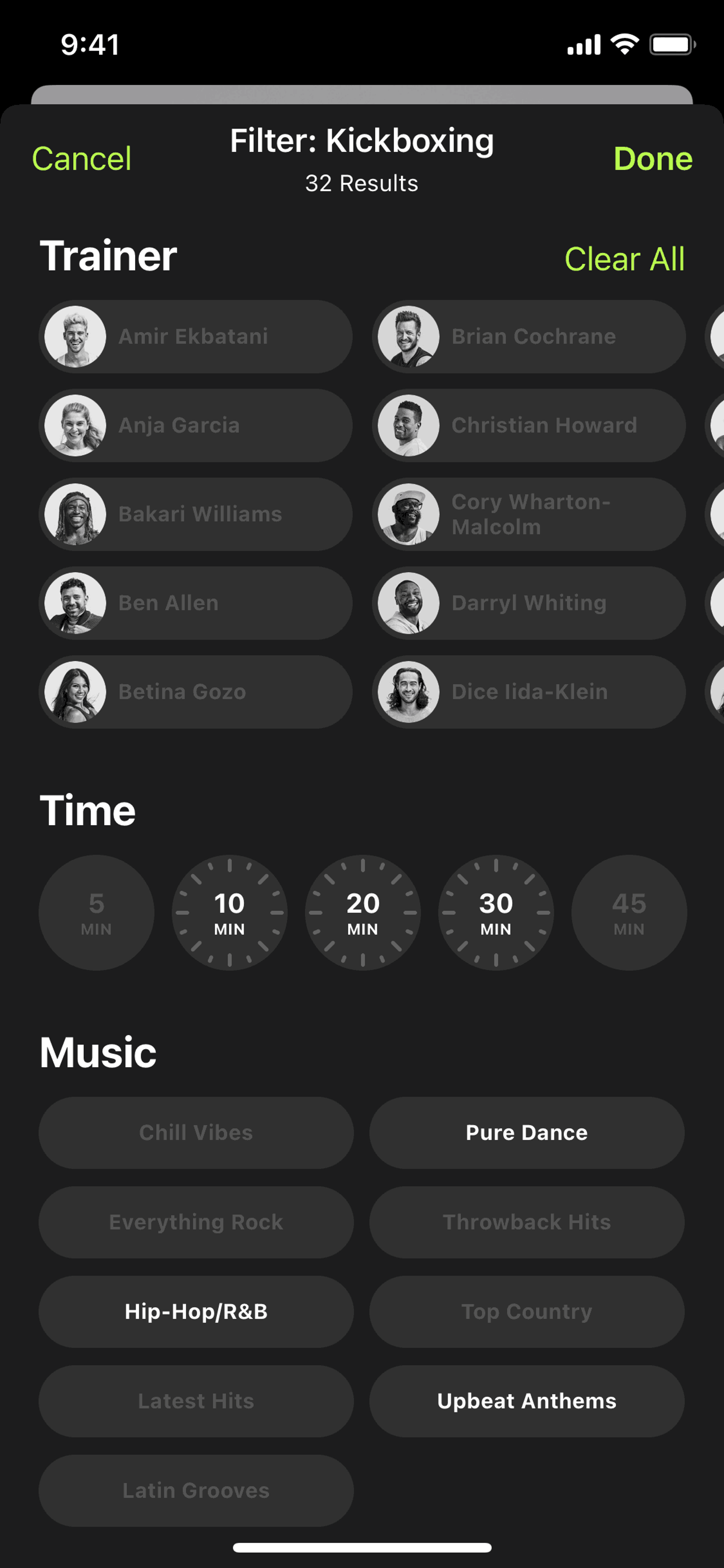 Filtering & sorting collection on Apple Fitness (ios) screen 2