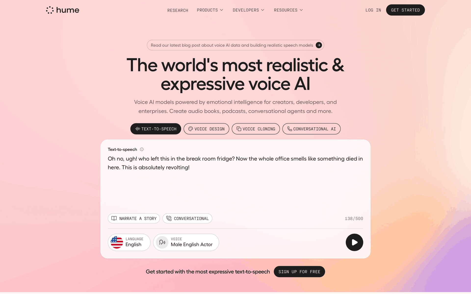 Hume AI Web emotion recognition interface screenshot 1