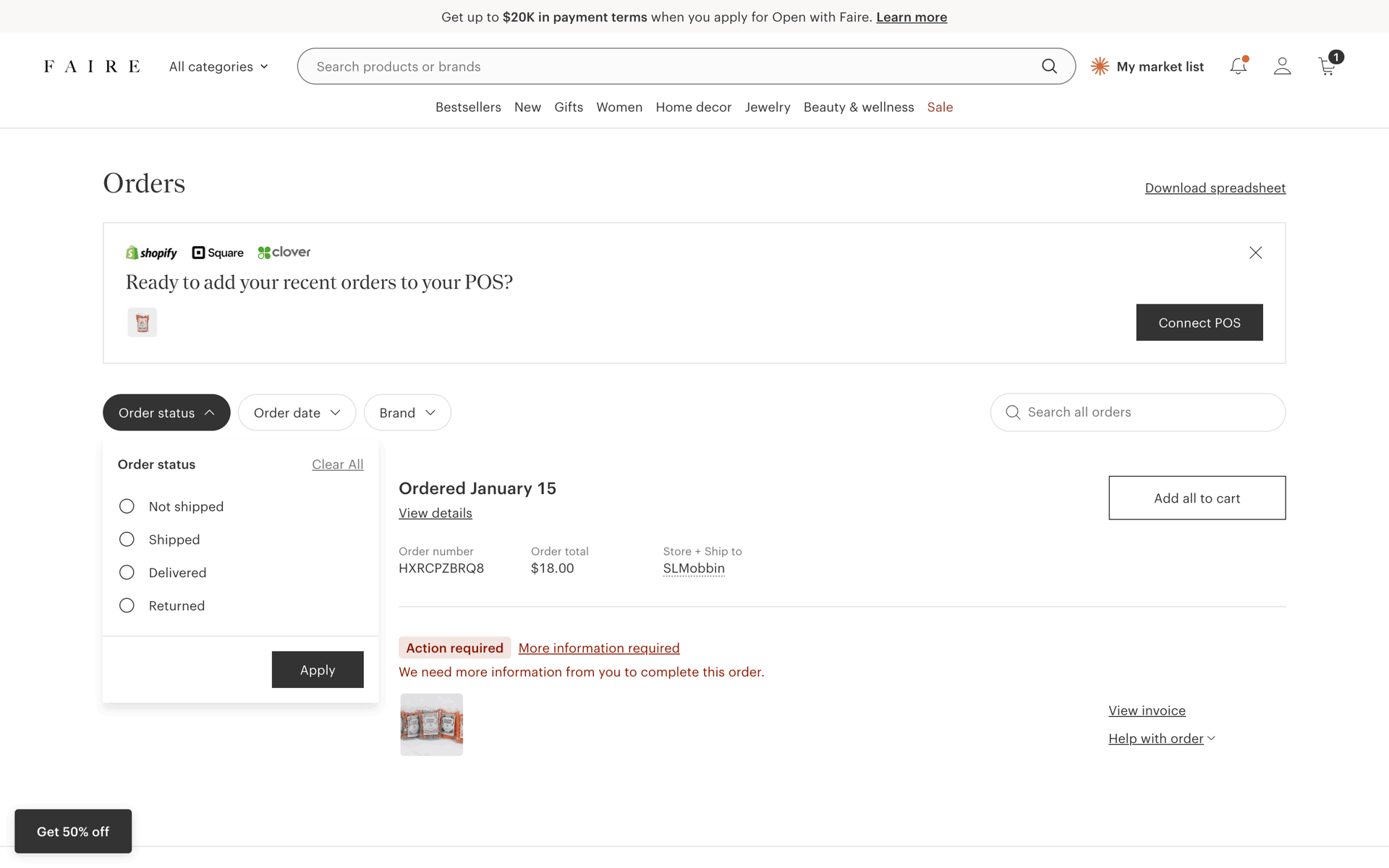 Faire Web Business interface screenshot 16