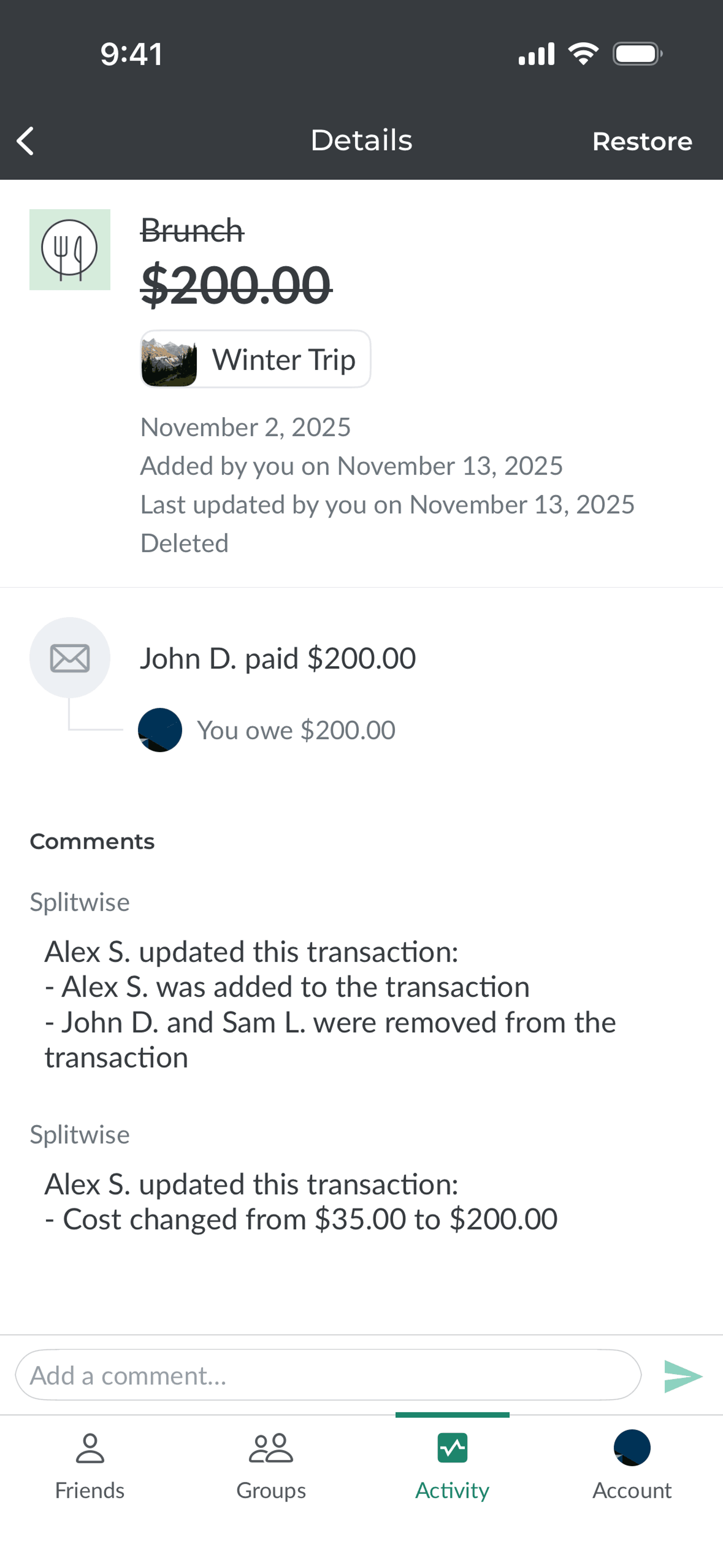 Splitwise iOS Finance interface screenshot 2