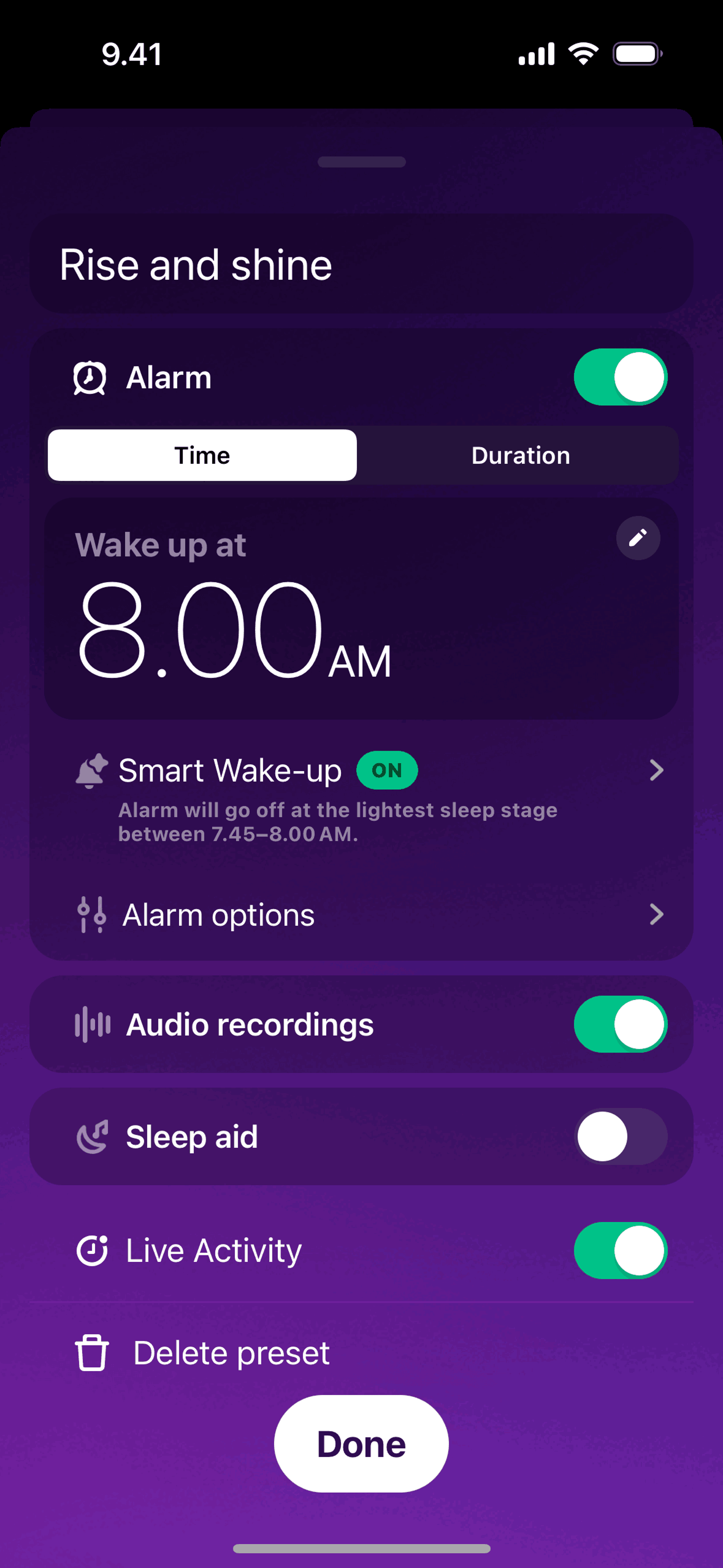 Pillow iOS Health & Fitness interface screenshot 6