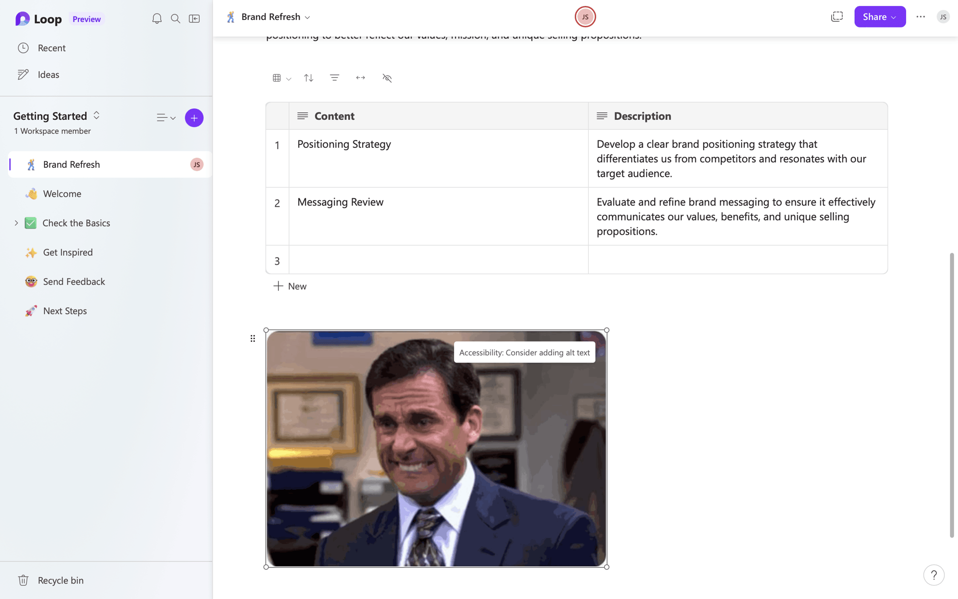 Microsoft Loop Web Collaboration interface screenshot 24