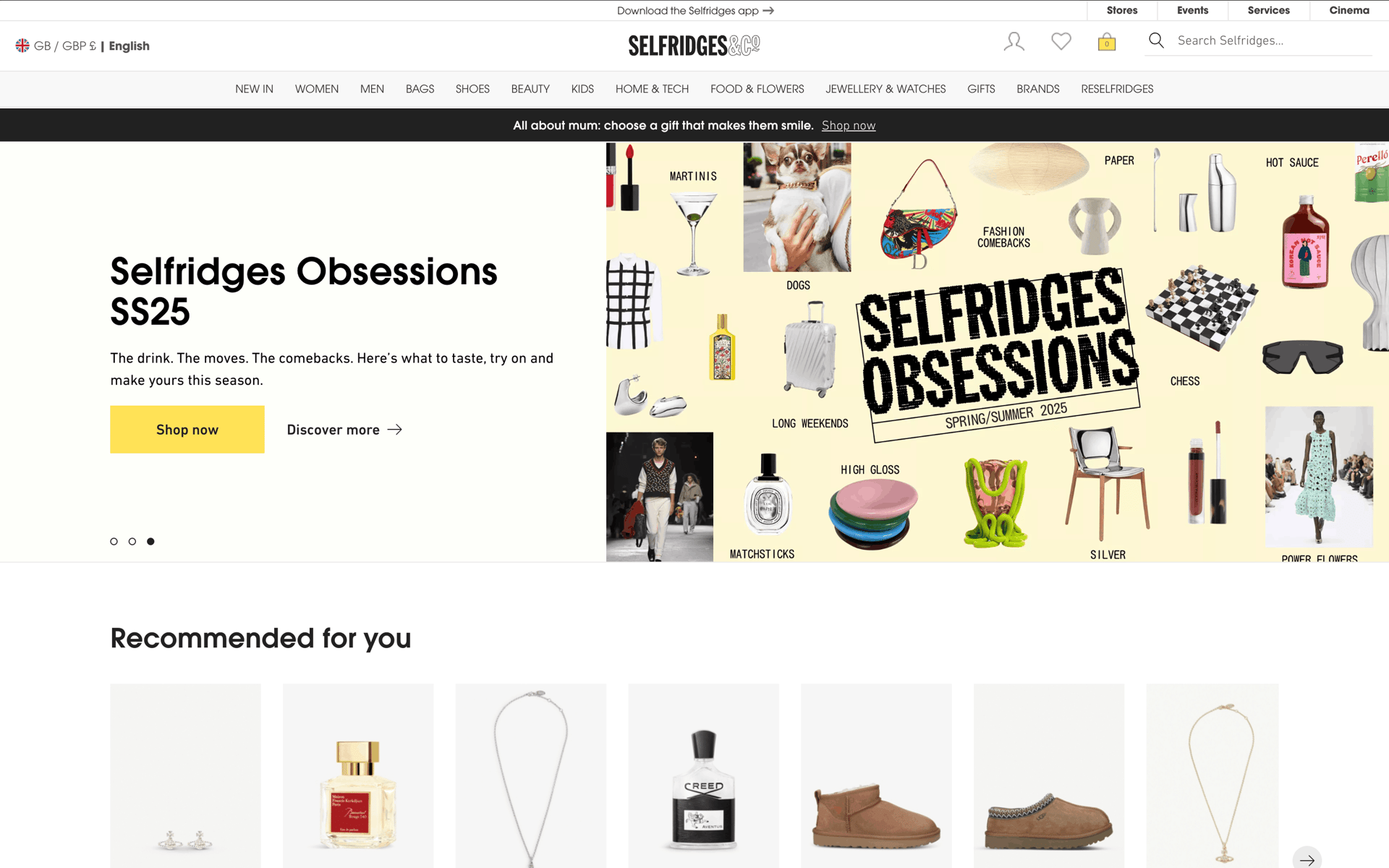 Selfridges Web Shopping interface screenshot 1