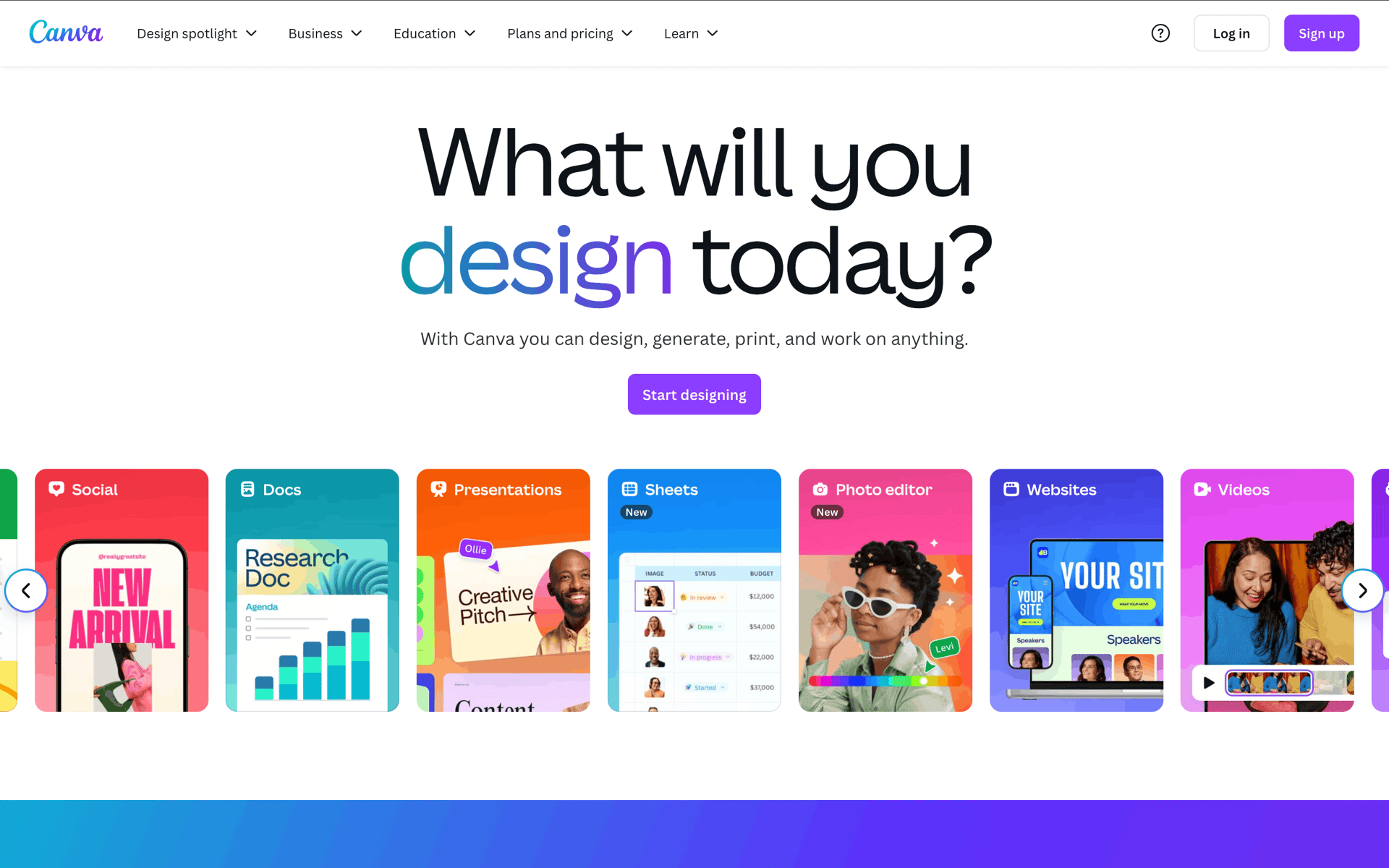 Onboarding on Canva (web) screen 1