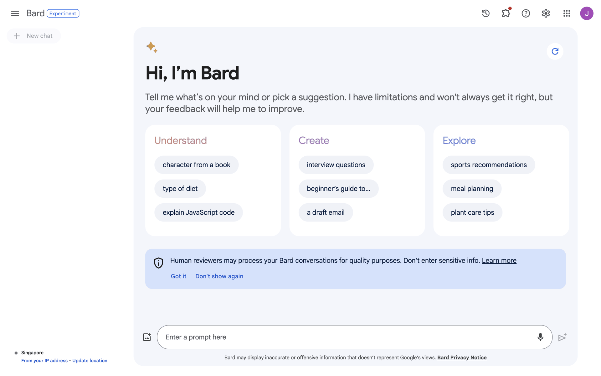 Bard Web AI interface screenshot 24