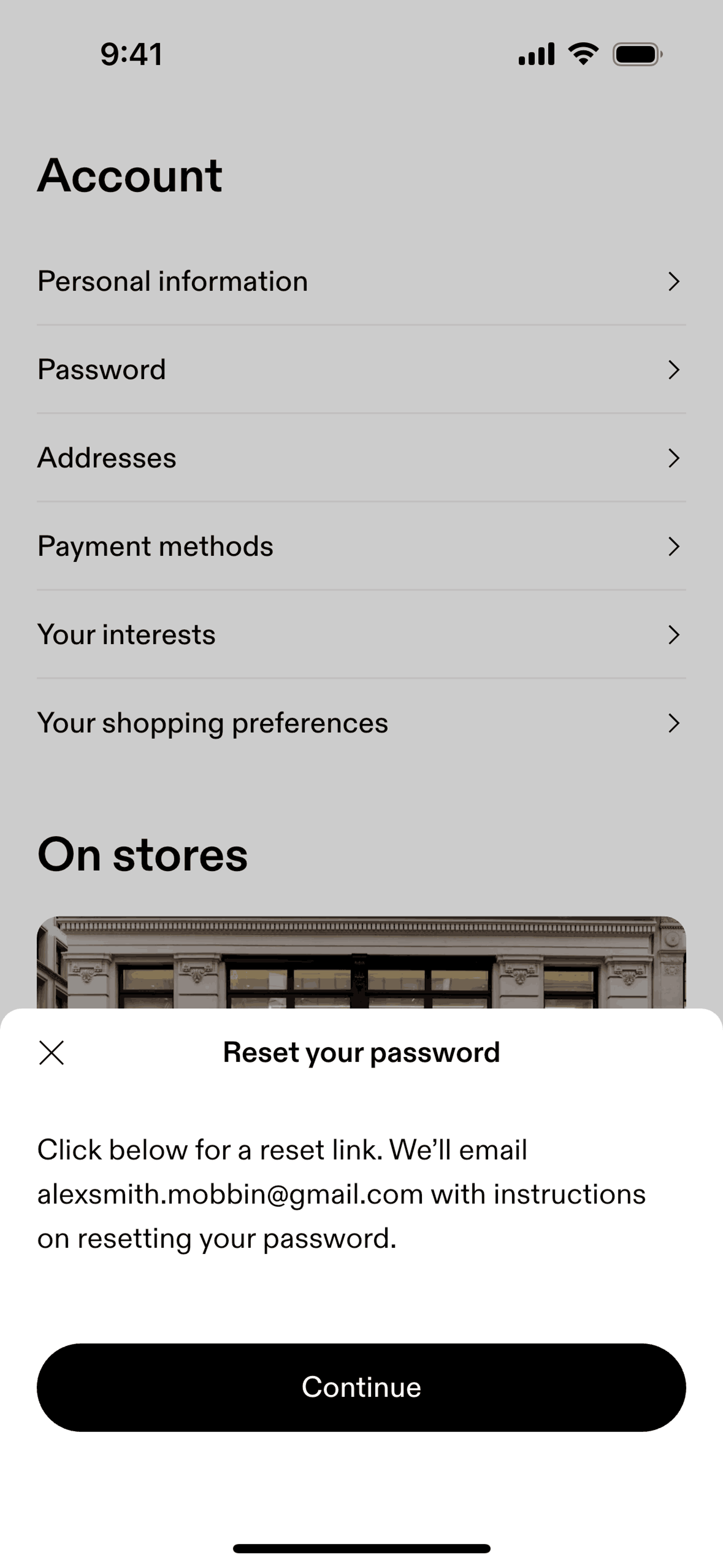 Reset password on On (ios) screen 2