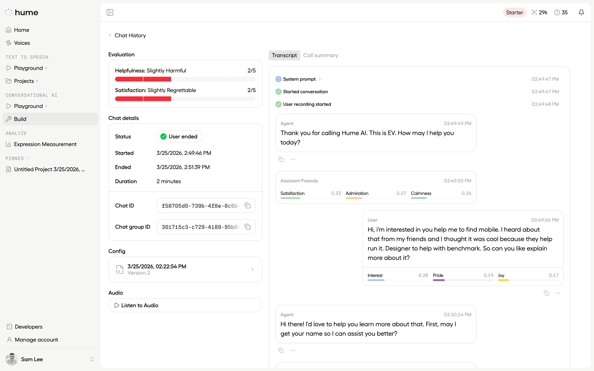 Hume AI Web emotion recognition interface screenshot 14