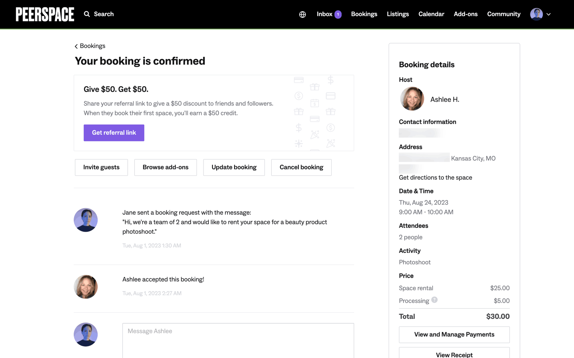 Peerspace Web Lifestyle interface screenshot 10