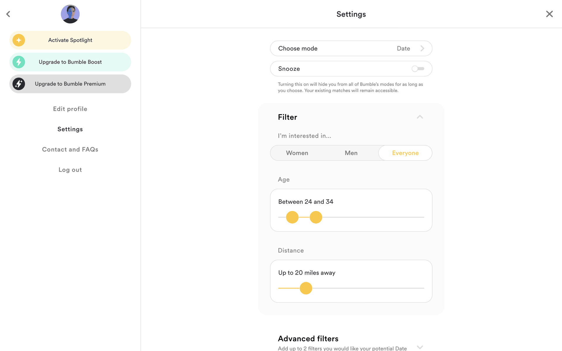 Bumble Web Lifestyle interface screenshot 10