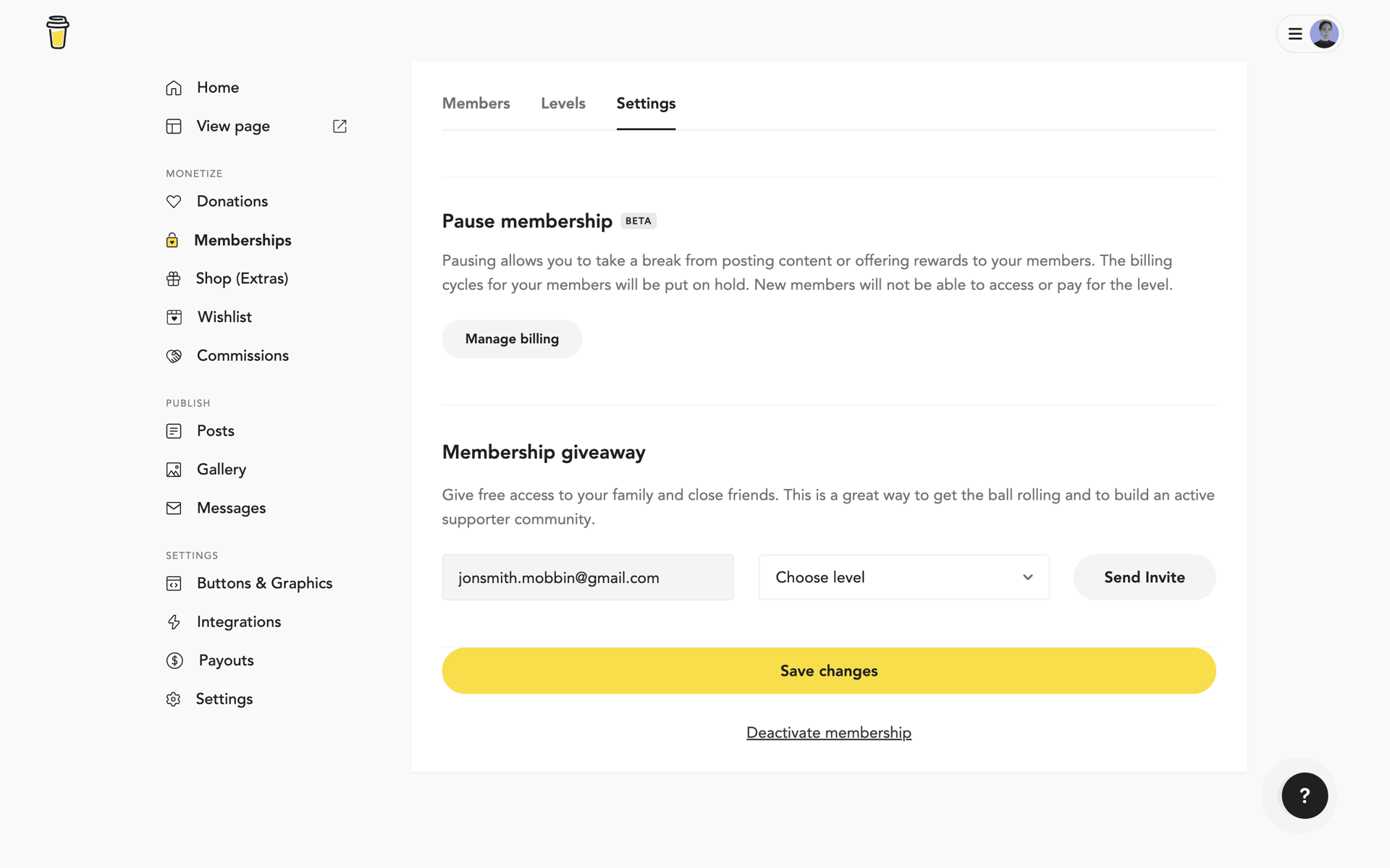 Buy Me a Coffee Web Business interface screenshot 7