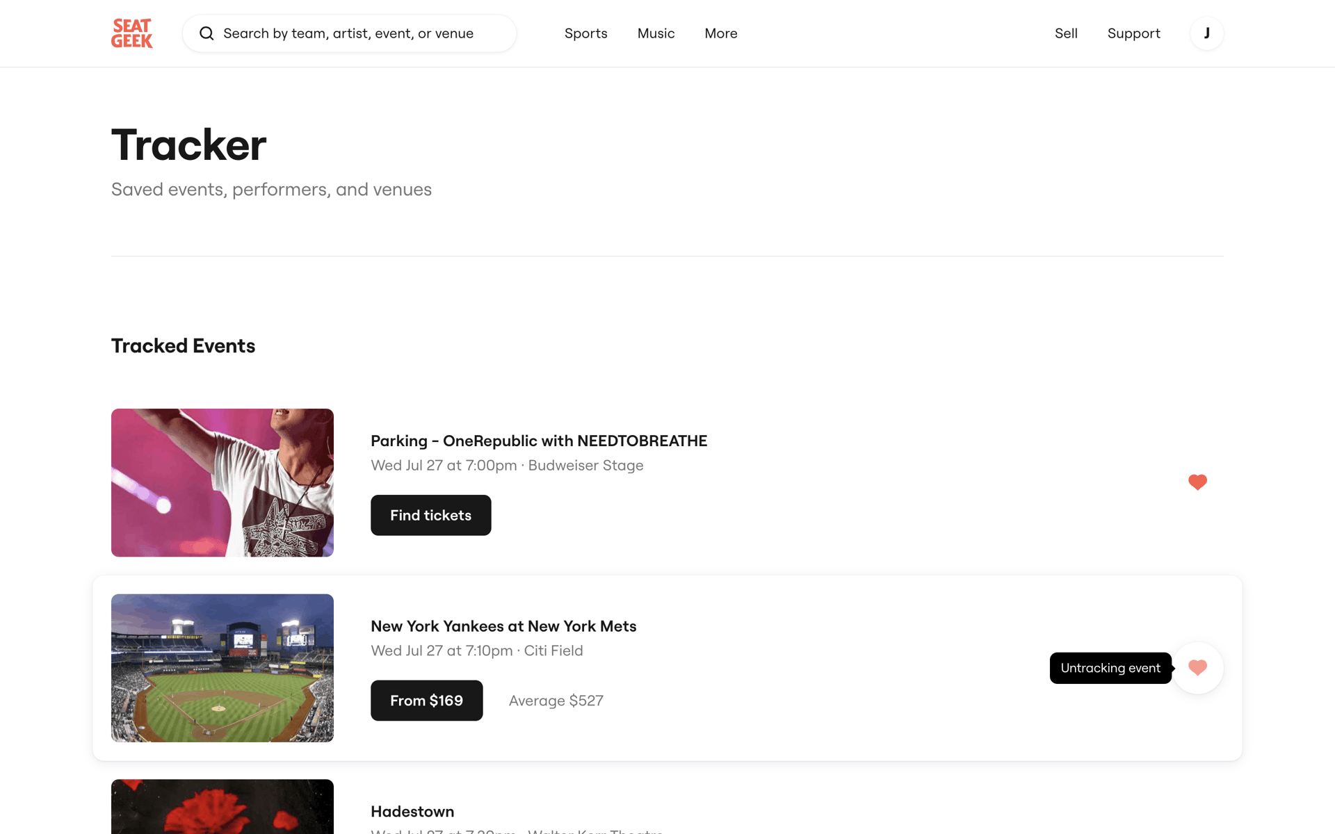 SeatGeek Web Entertainment interface screenshot 23