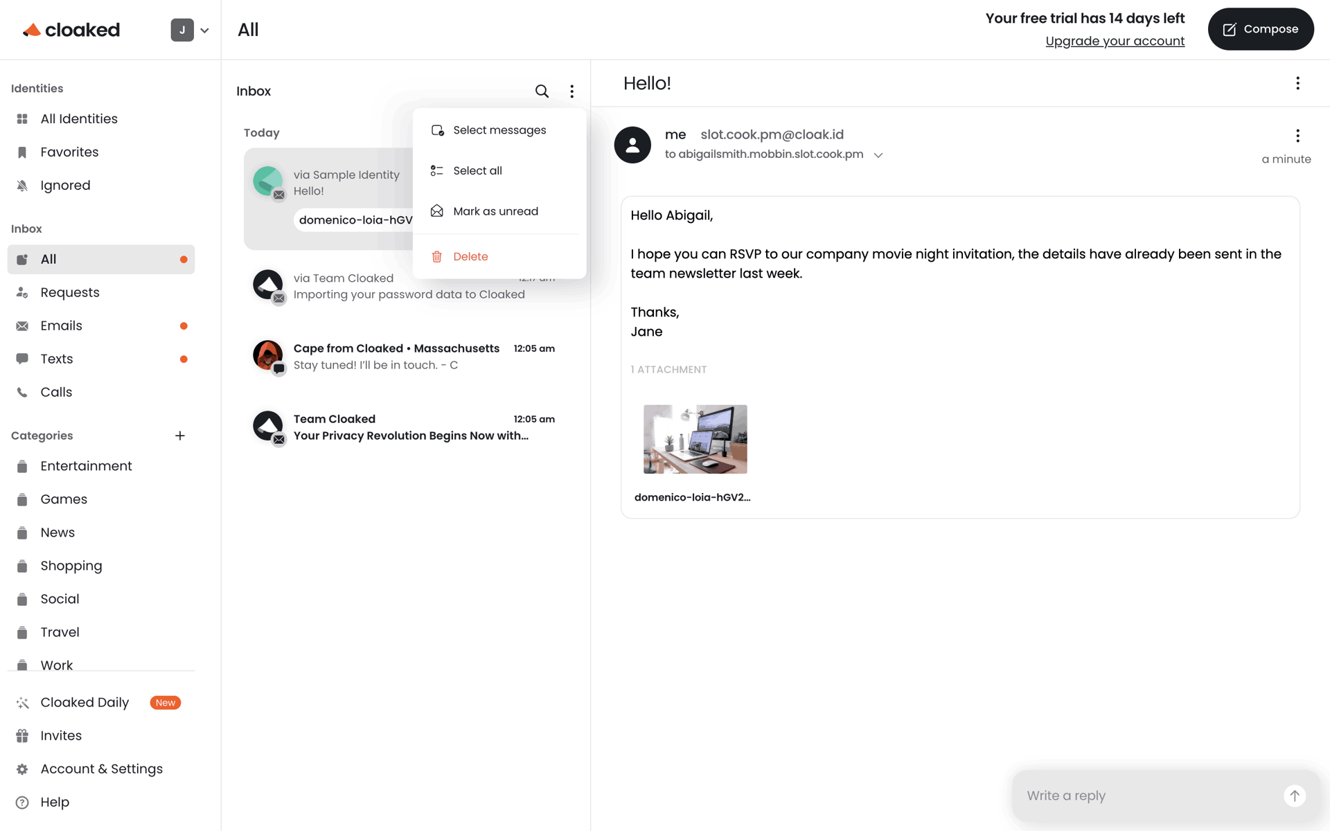 Cloaked Web Productivity interface screenshot 22
