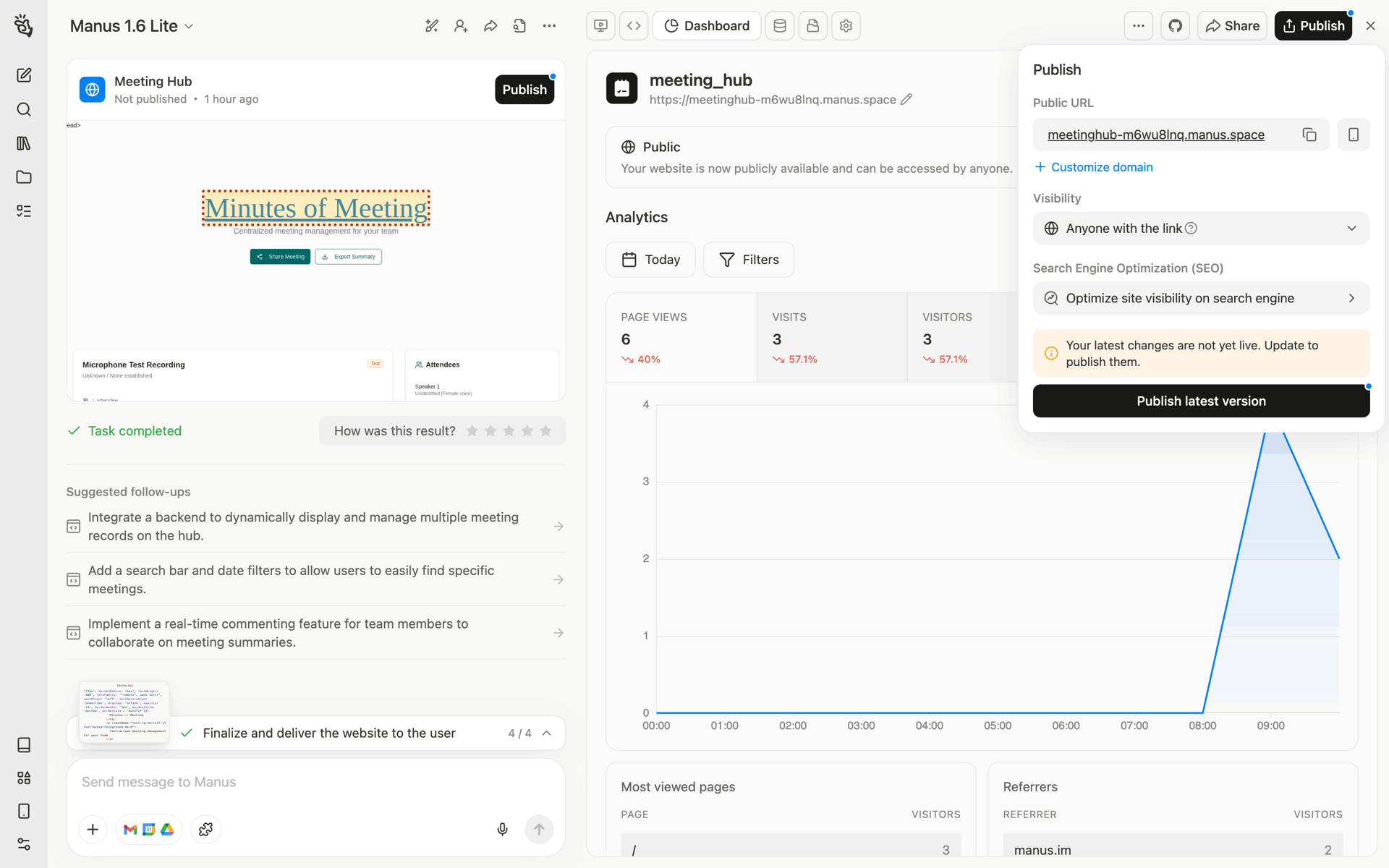 Manus Web AI interface screenshot 4