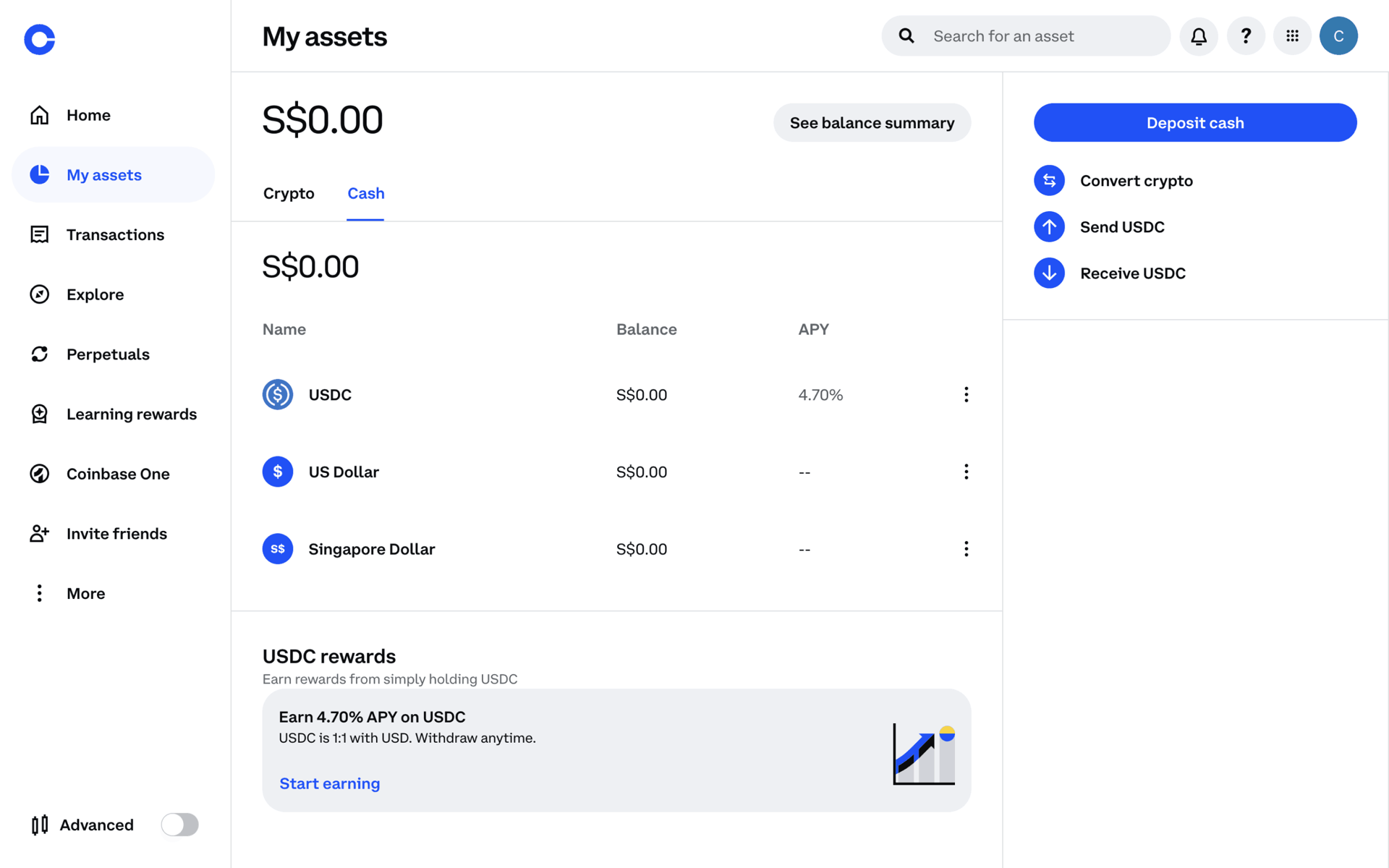 Coinbase Web Finance interface screenshot 7