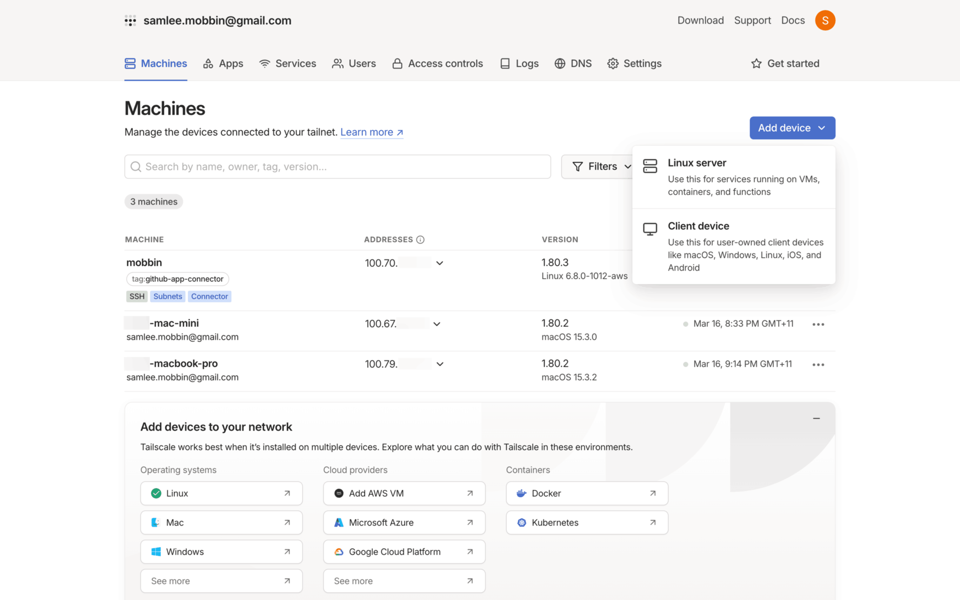 Tailscale Web Developer Tools interface screenshot 13
