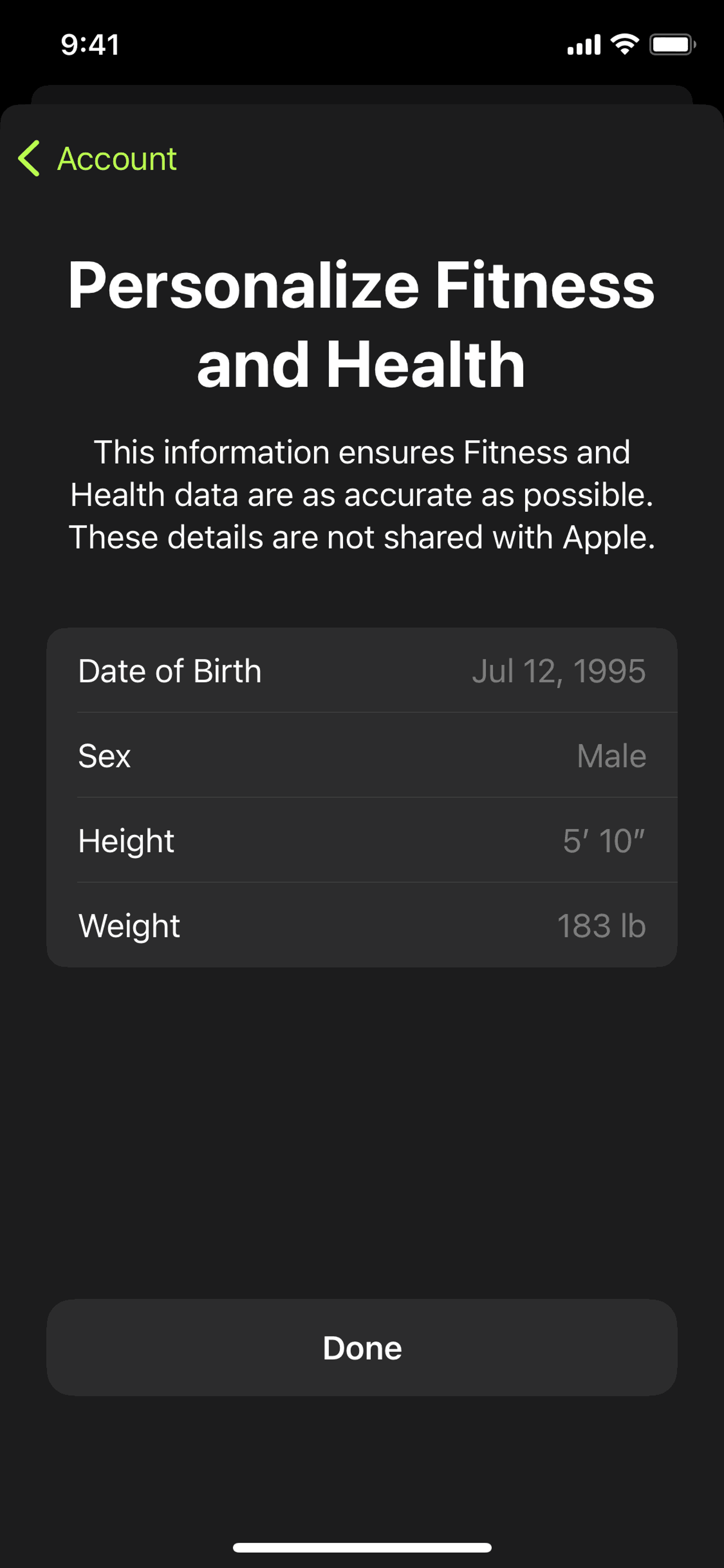 Health details on Apple Fitness (ios) screen 2