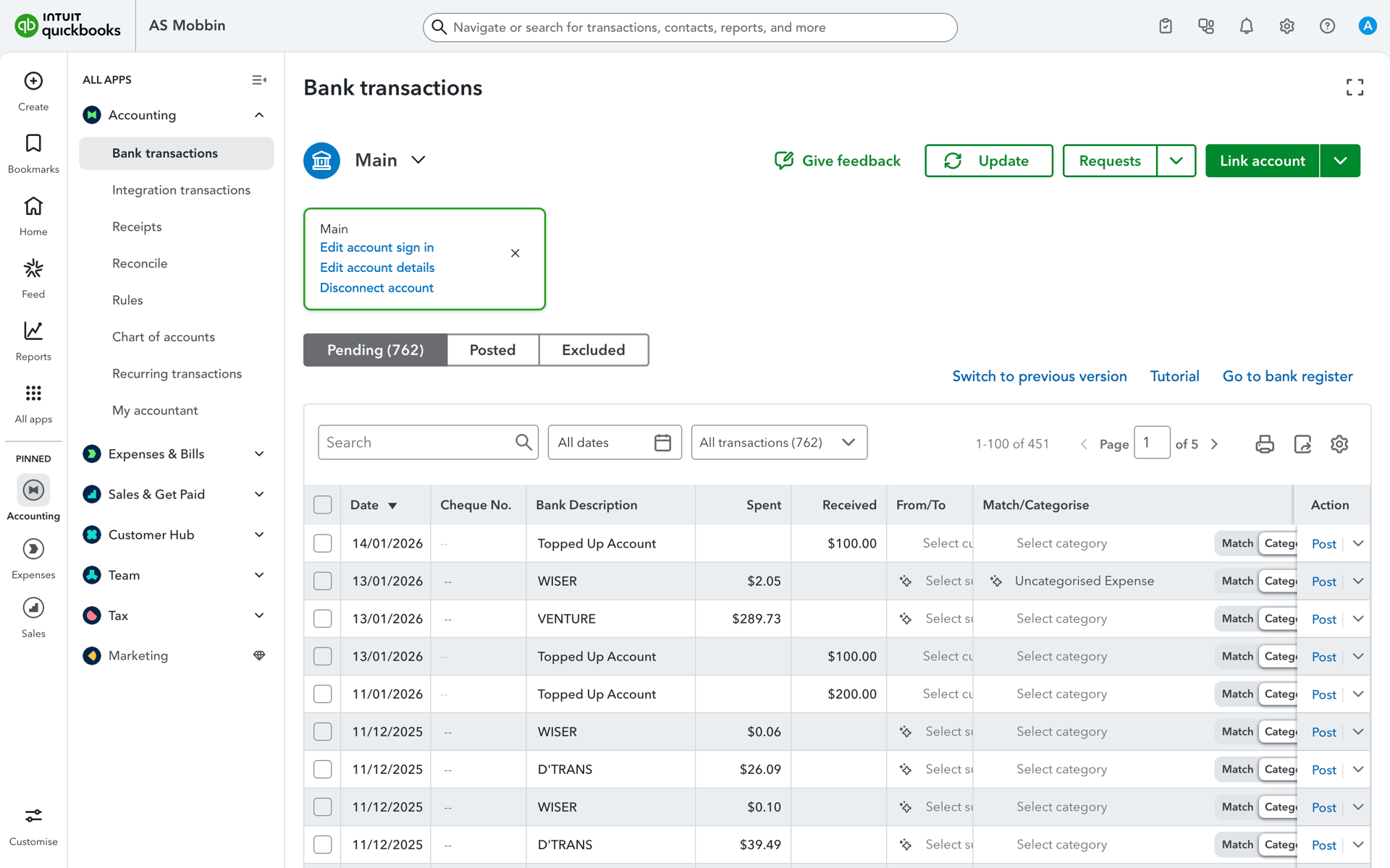 QuickBooks Web accounting interface screenshot 21
