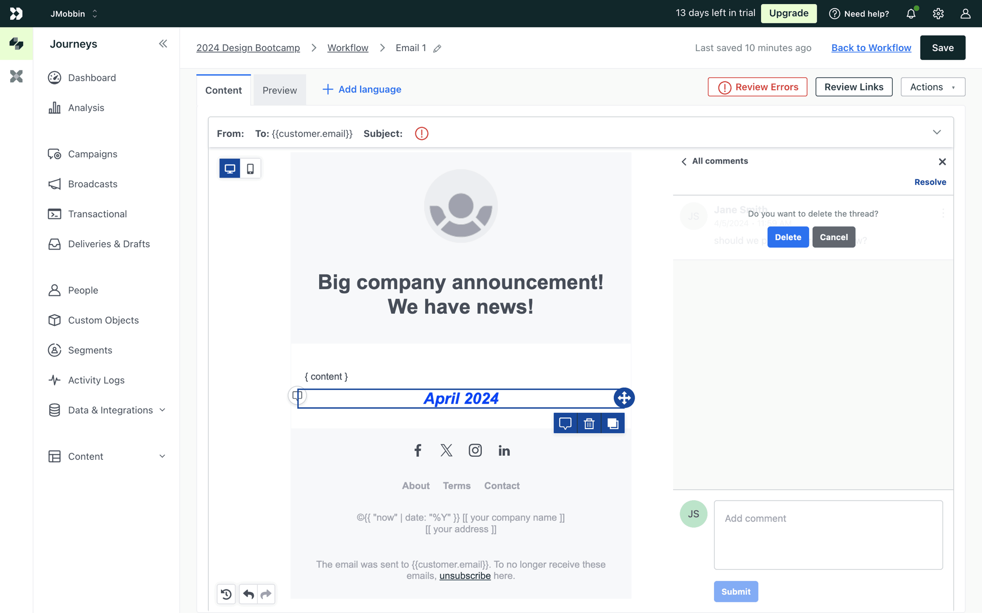 Customer.io Web Business interface screenshot 12