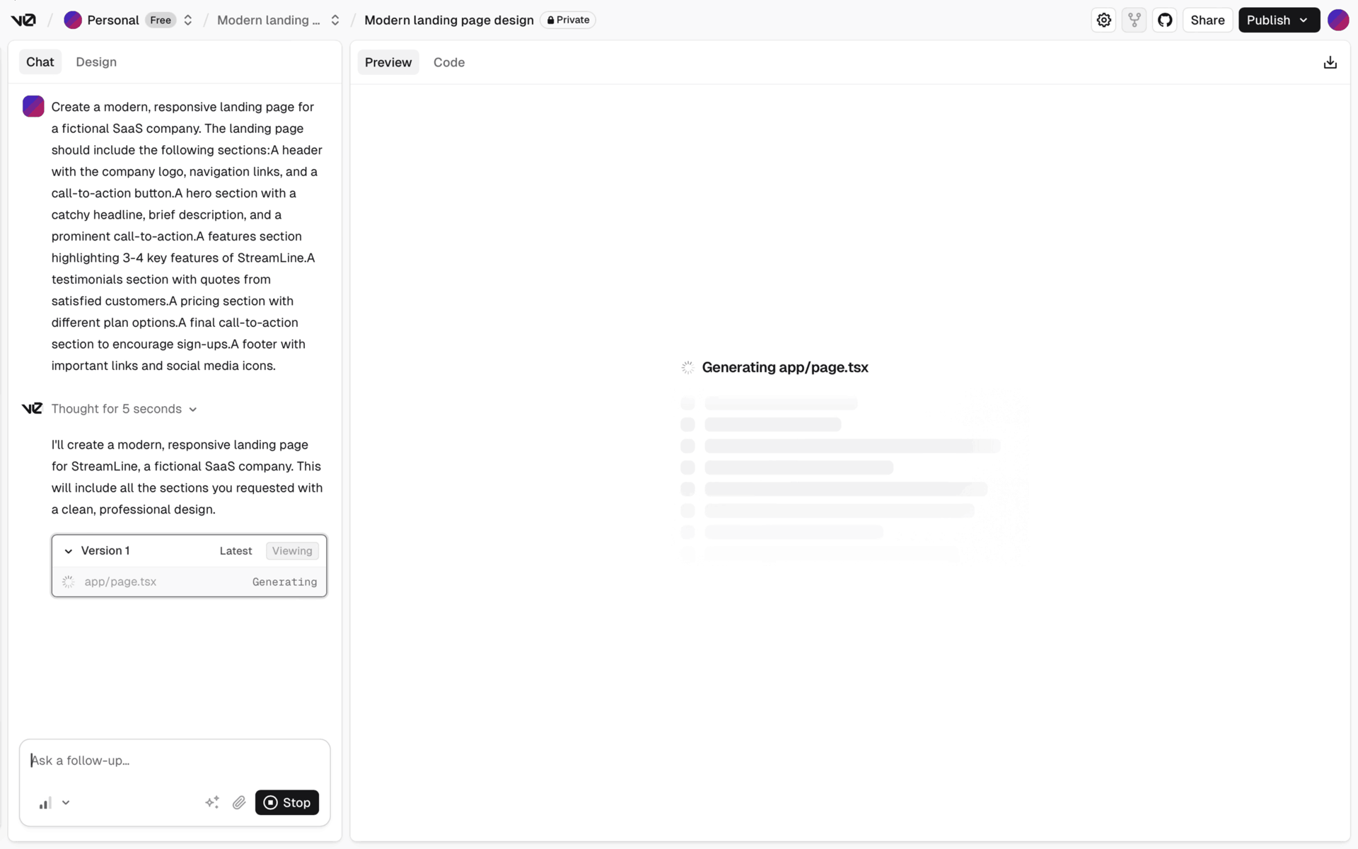 v0 Web AI interface screenshot 10