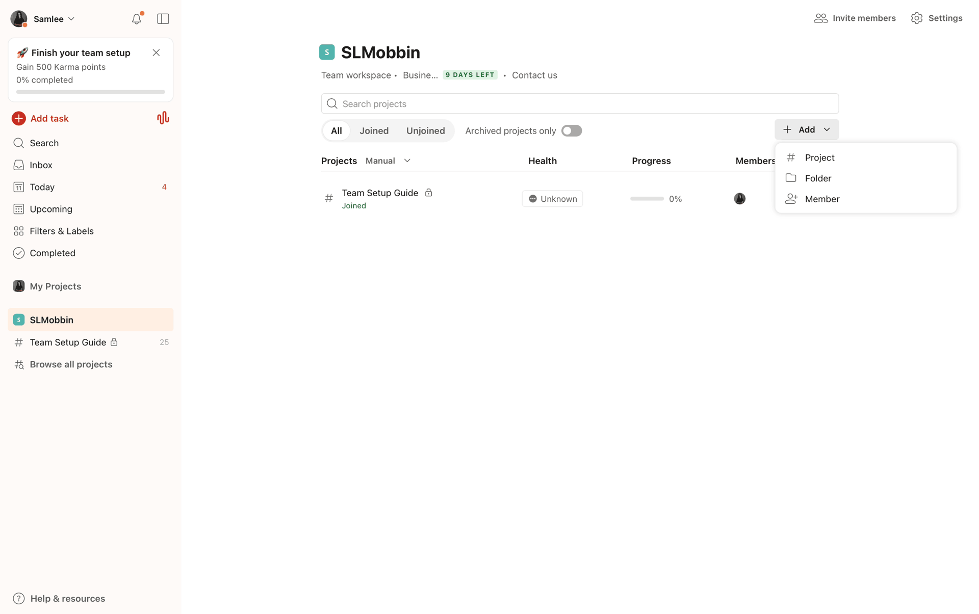 Todoist Web Collaboration interface screenshot 24