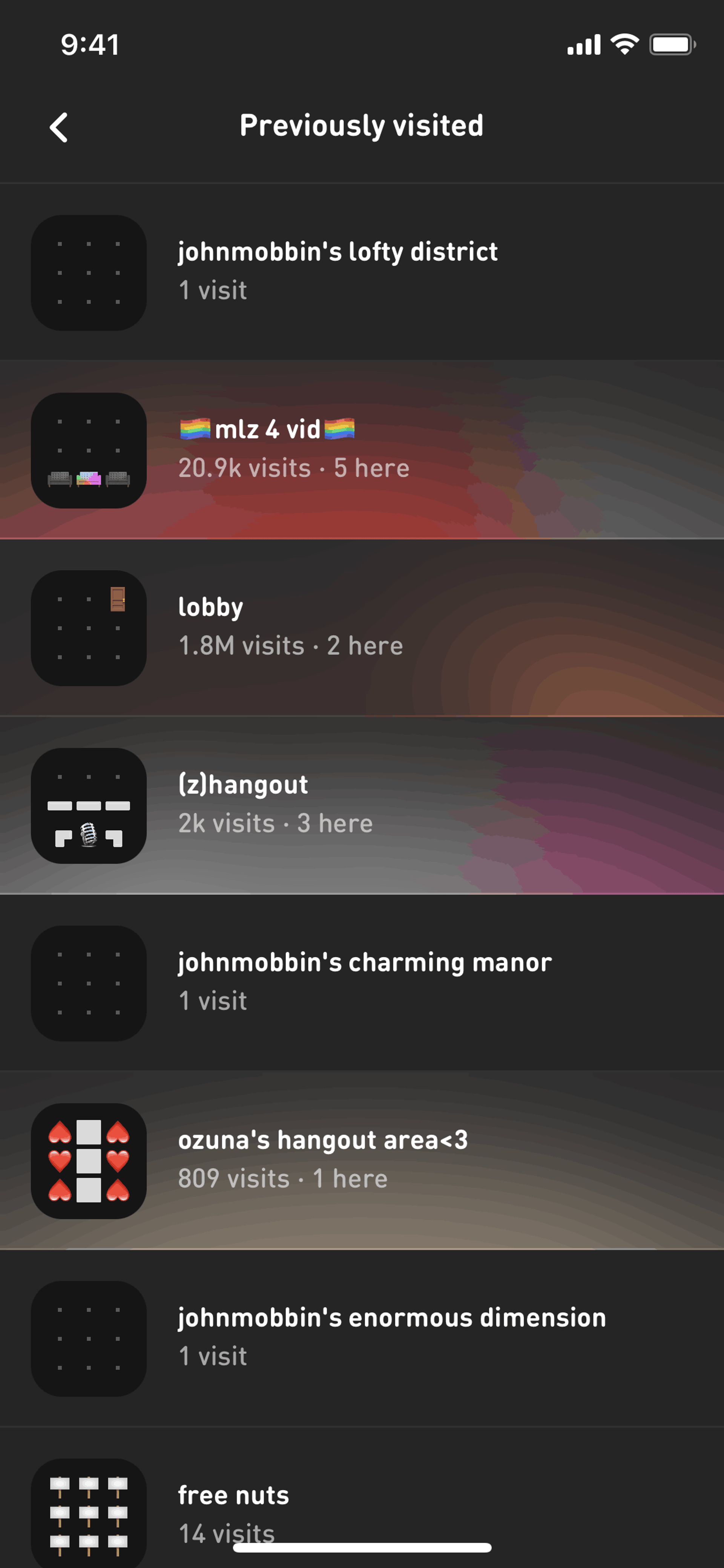 Previously visited on Sonar (ios) screen 2