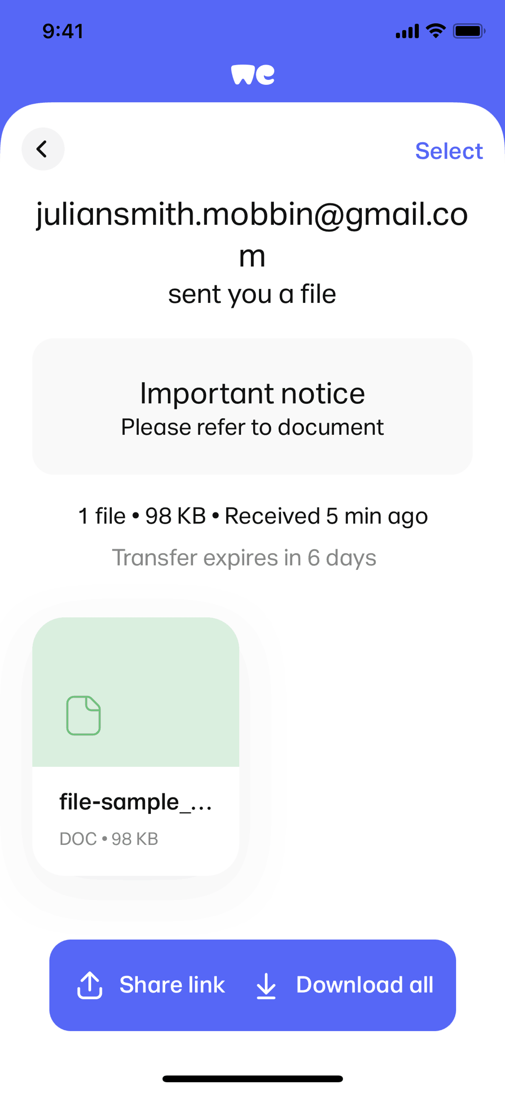 WeTransfer iOS Productivity interface screenshot 21