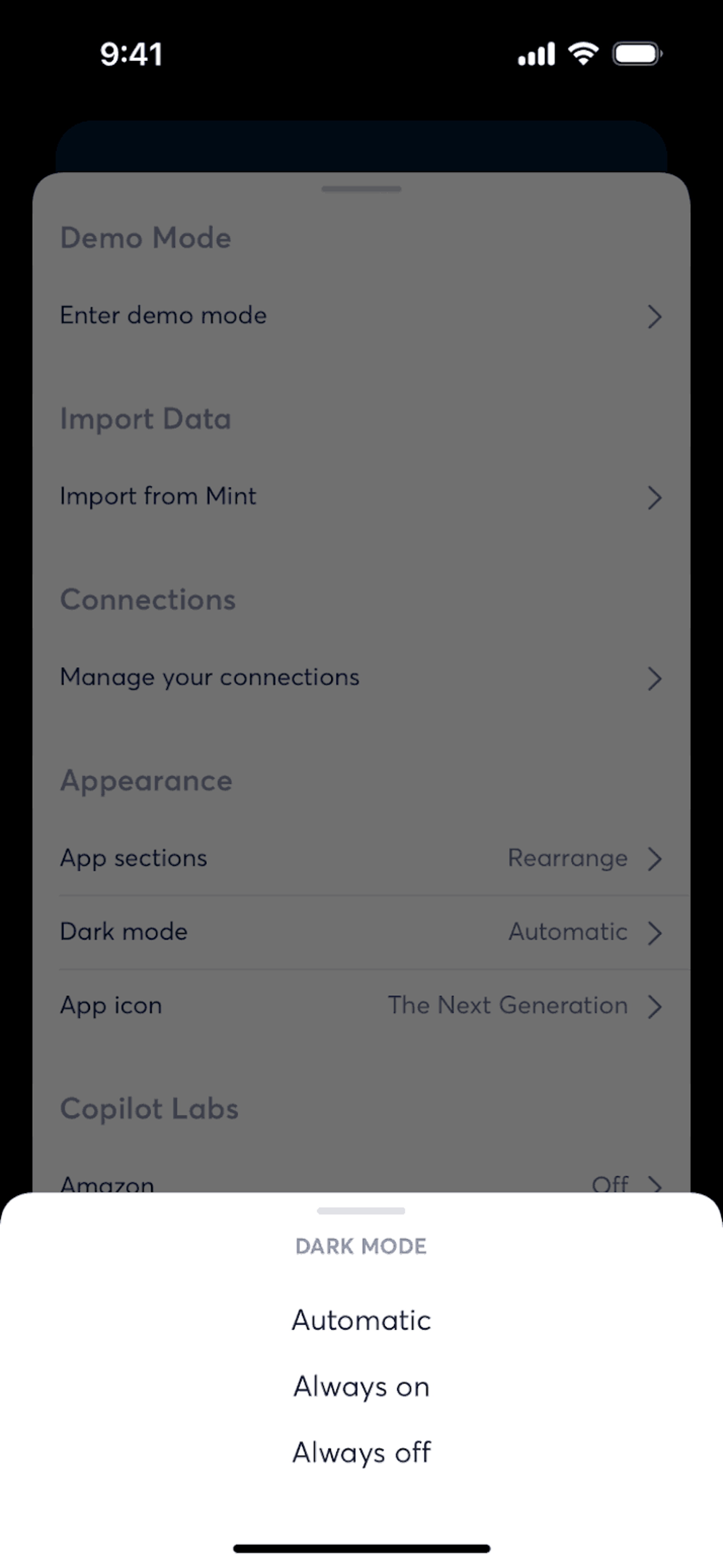 Copilot iOS Finance interface screenshot 14
