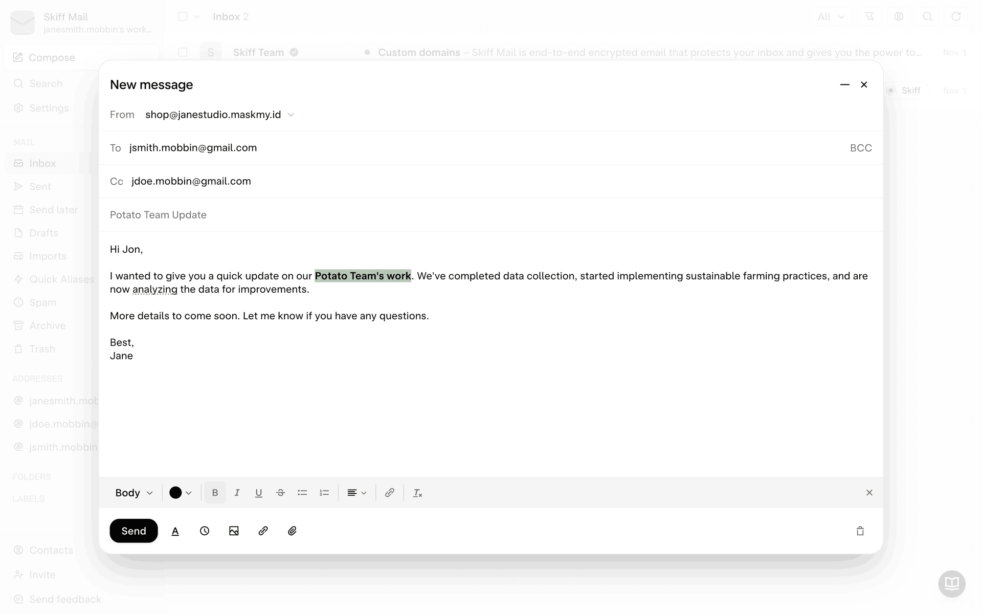 Skiff Web Business interface screenshot 16
