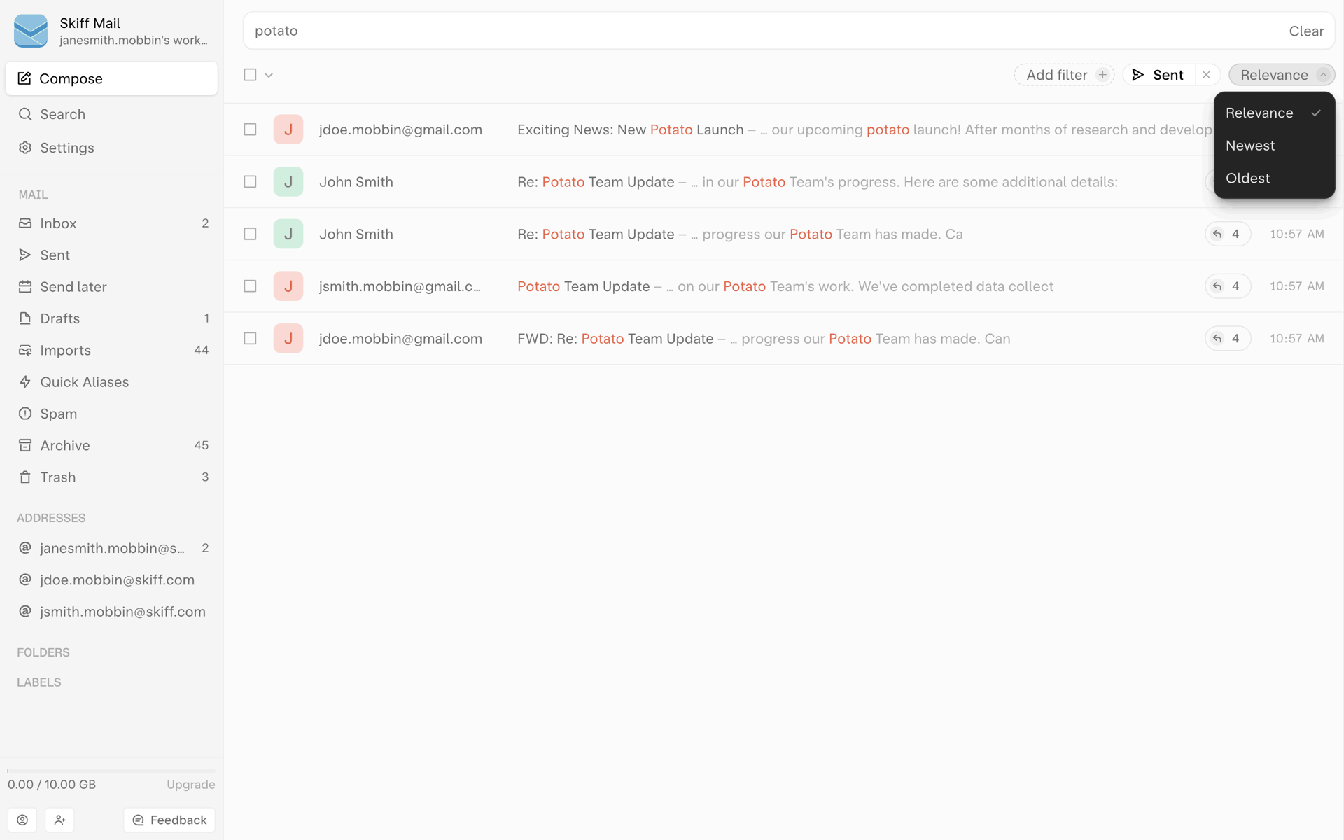 Skiff Web Business interface screenshot 12