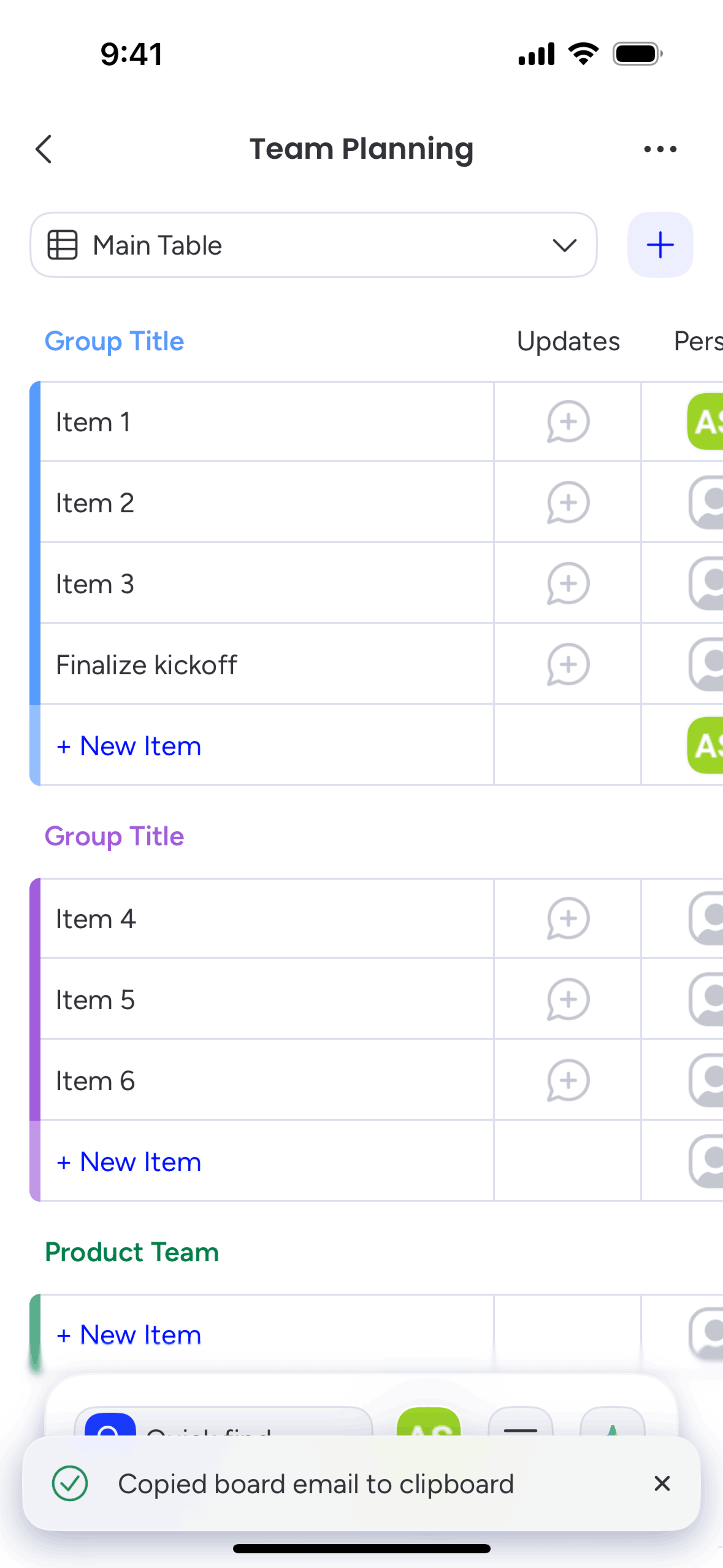 monday.com iOS Collaboration interface screenshot 9