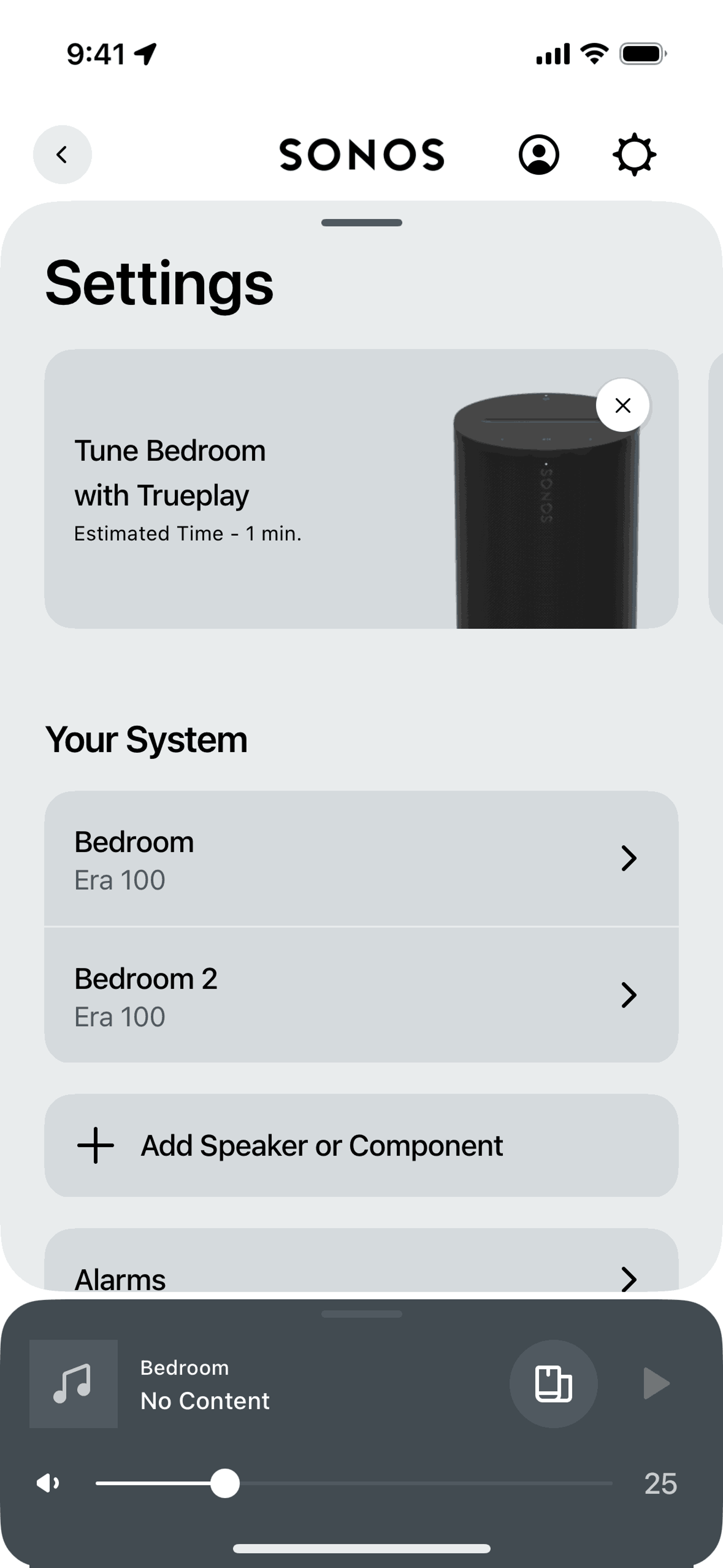 Settings on Sonos (ios) screen 2