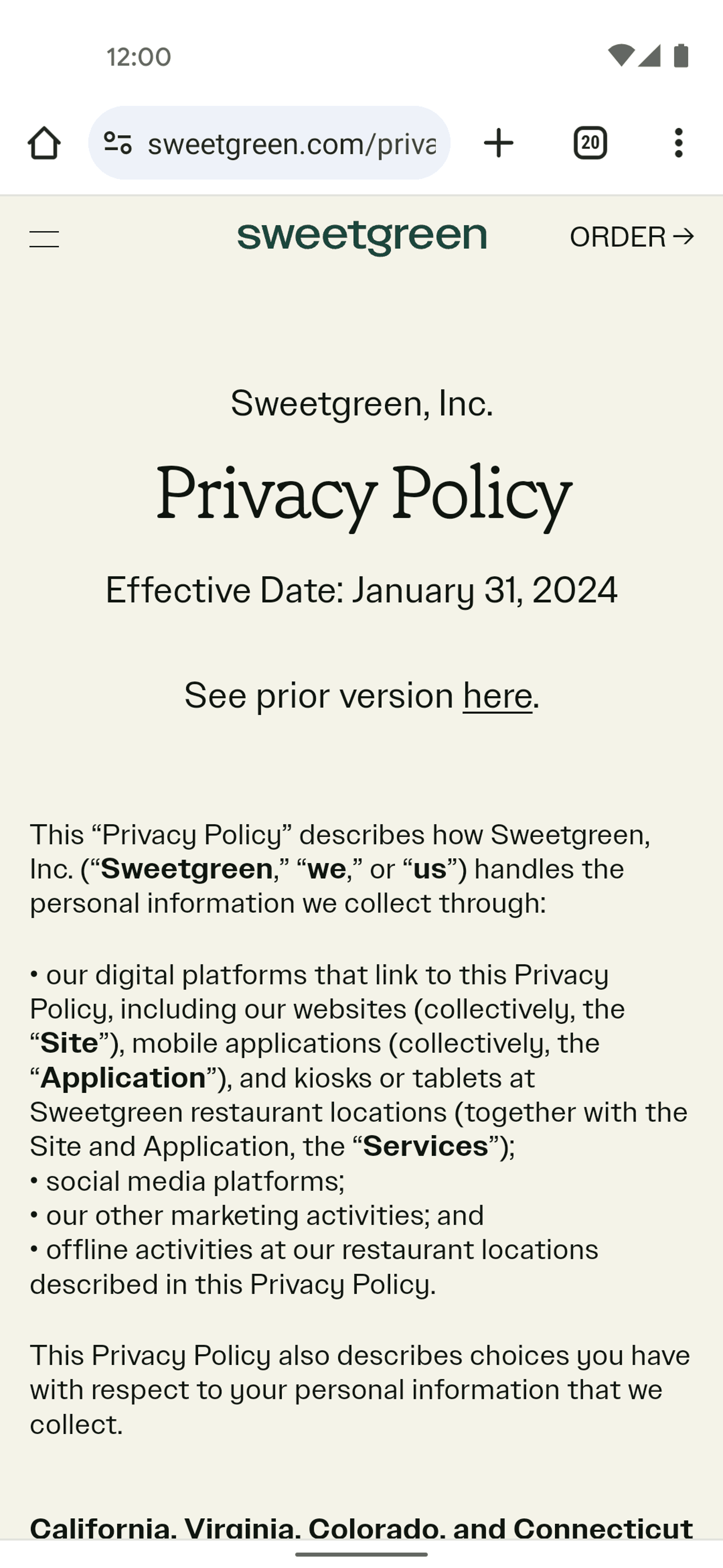 sweetgreen Android Food & Drink interface screenshot 20