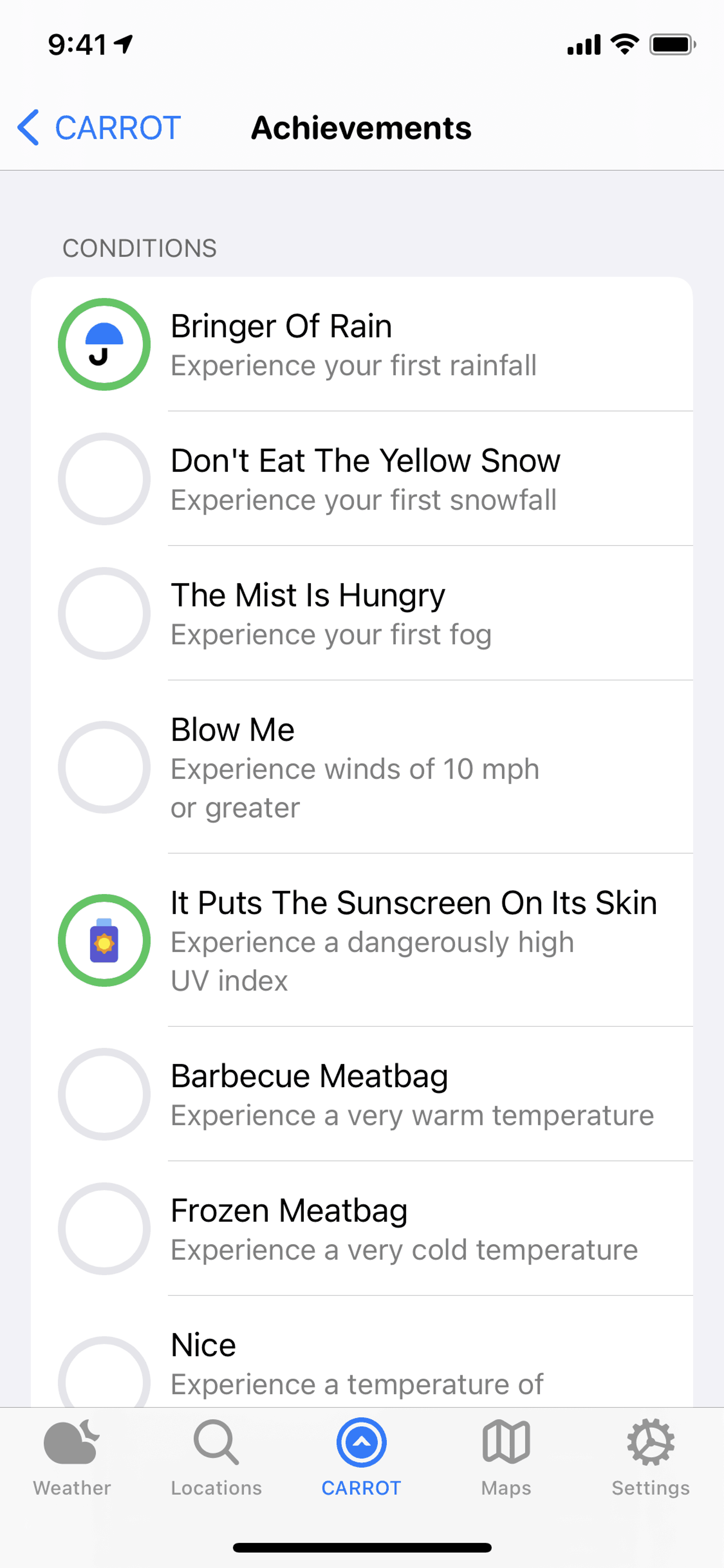 CARROT Weather iOS Lifestyle interface screenshot 12