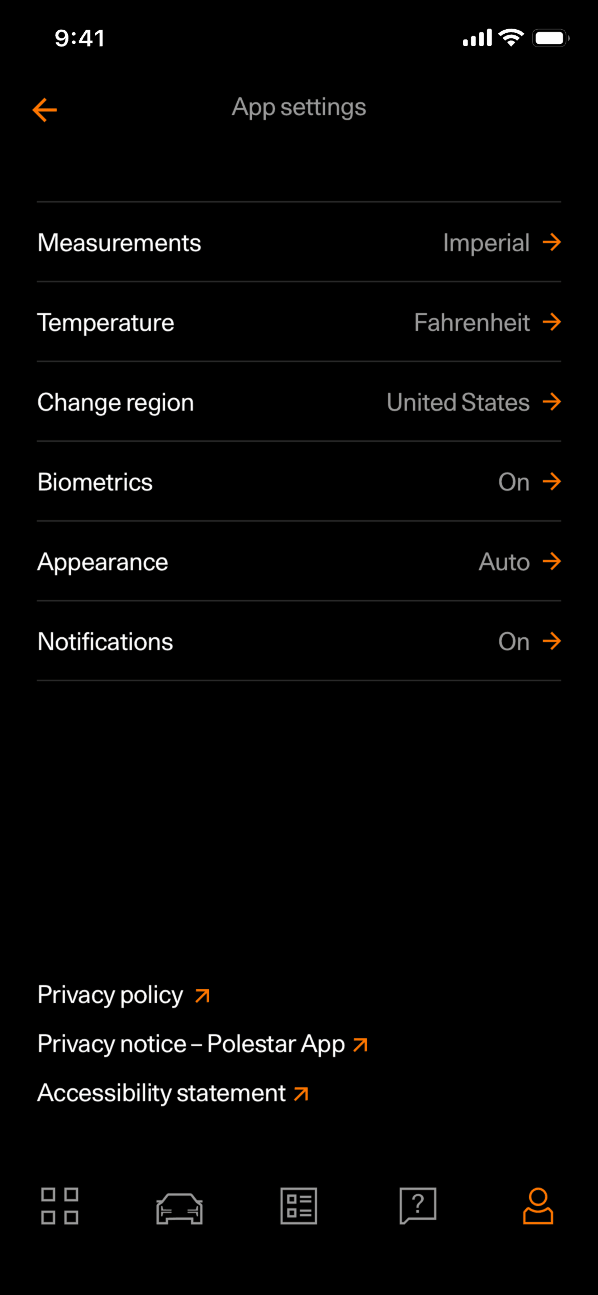 Polestar iOS Lifestyle interface screenshot 13
