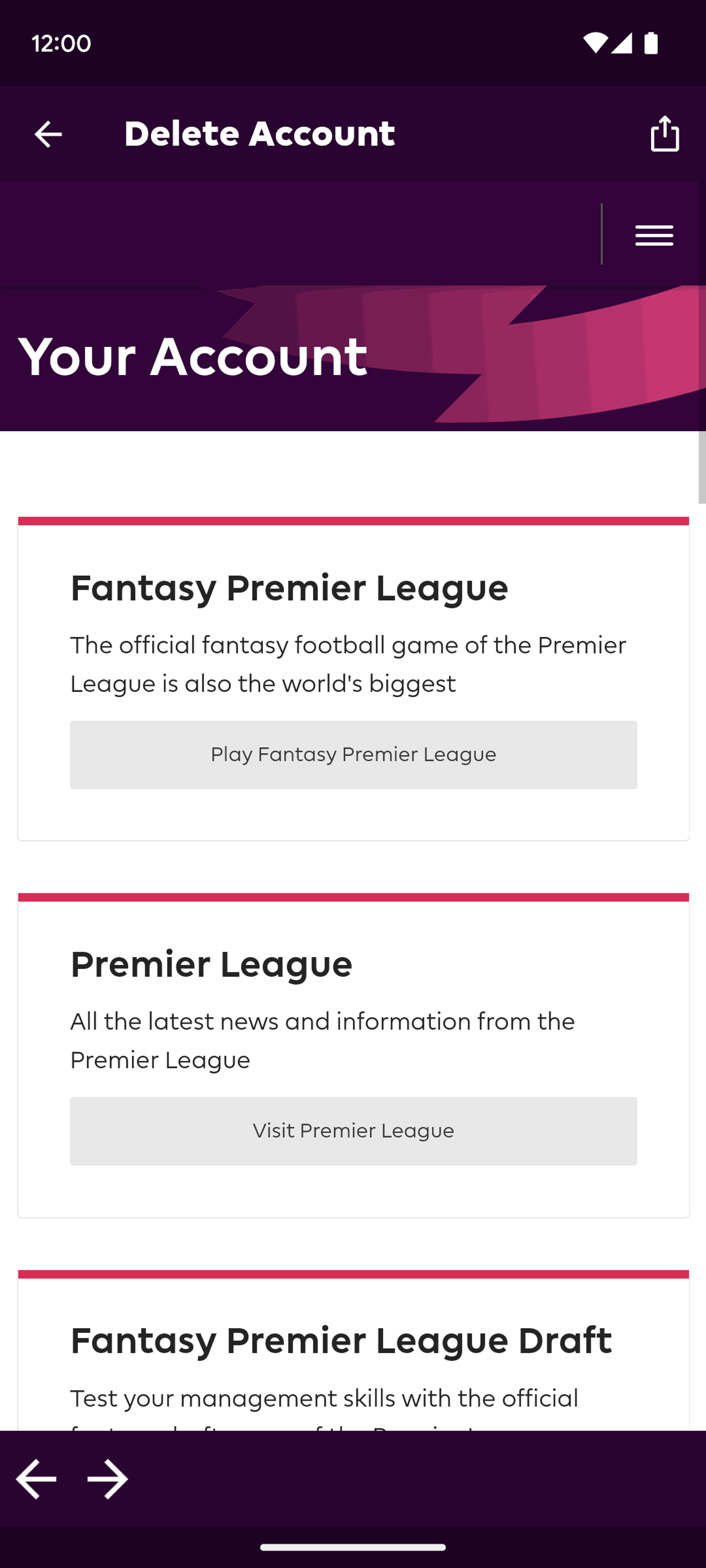 Premier League Android Sports interface screenshot 18