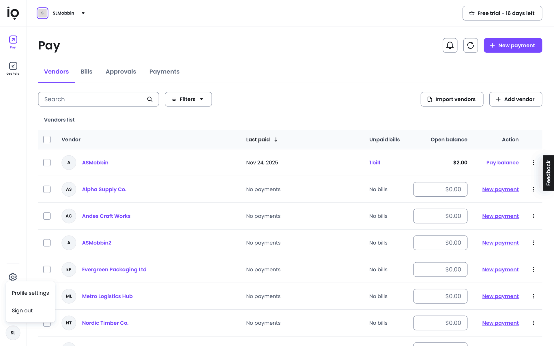 Melio Web Finance interface screenshot 22