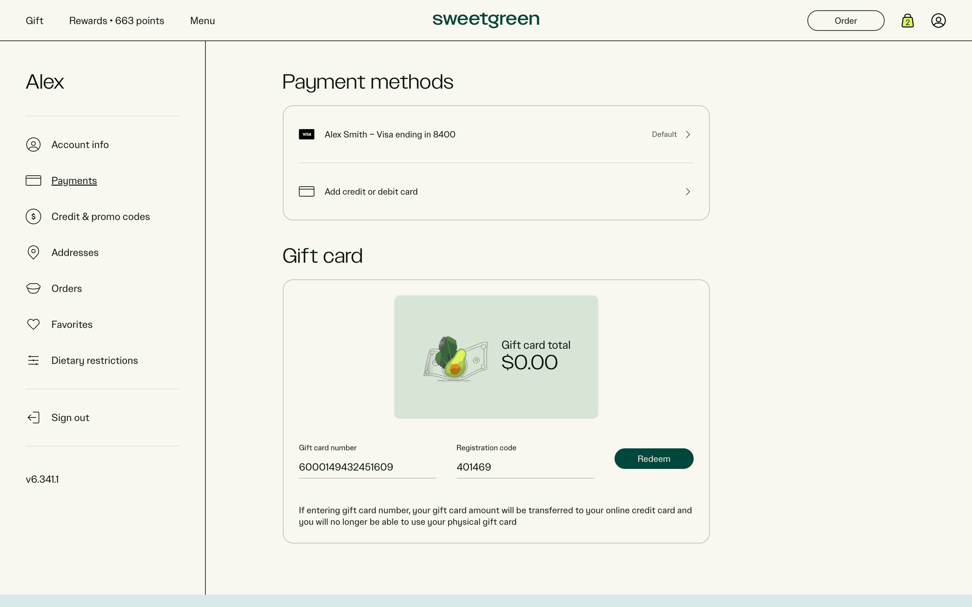 sweetgreen Web Food & Drink interface screenshot 5