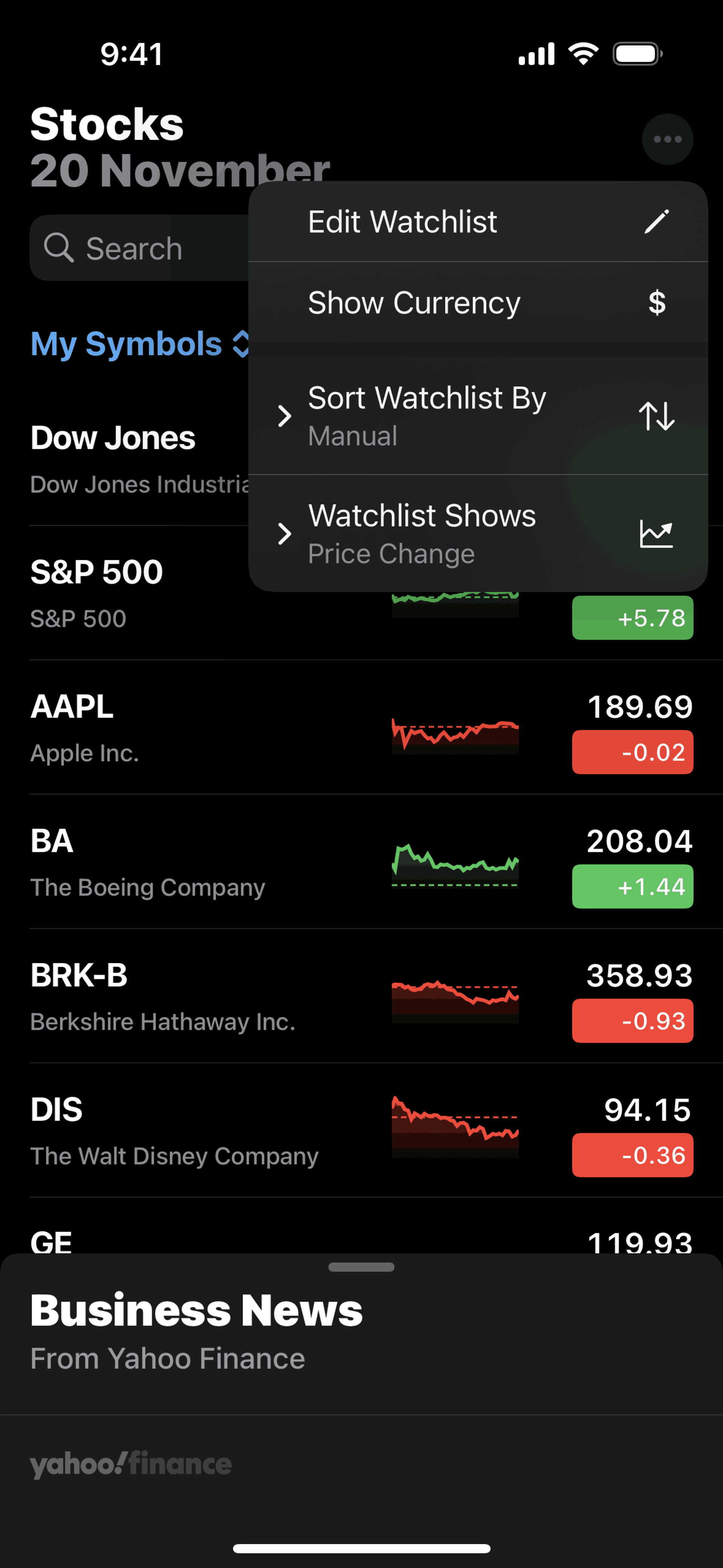 Stocks iOS Finance interface screenshot 6