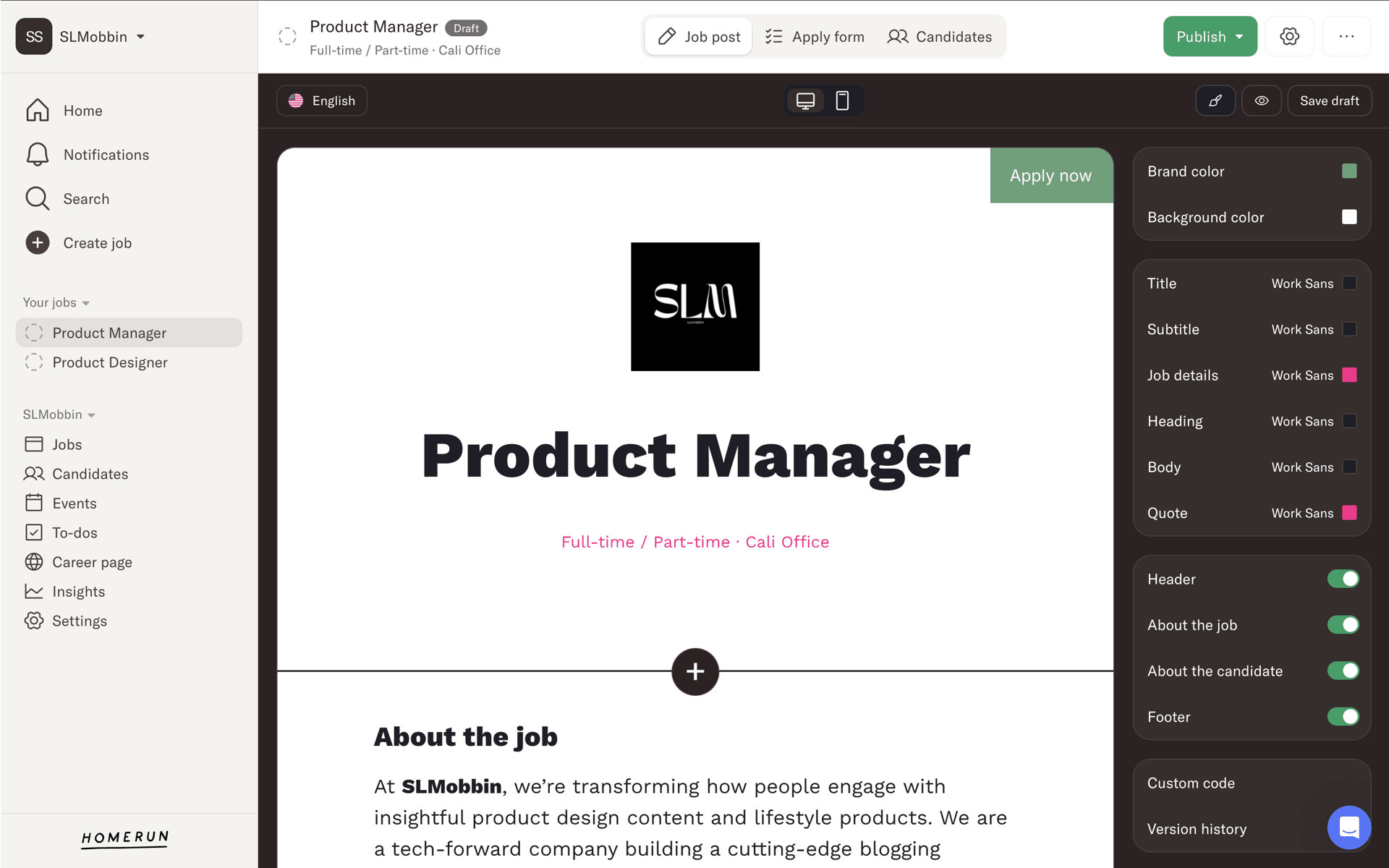 Homerun Web Business interface screenshot 2